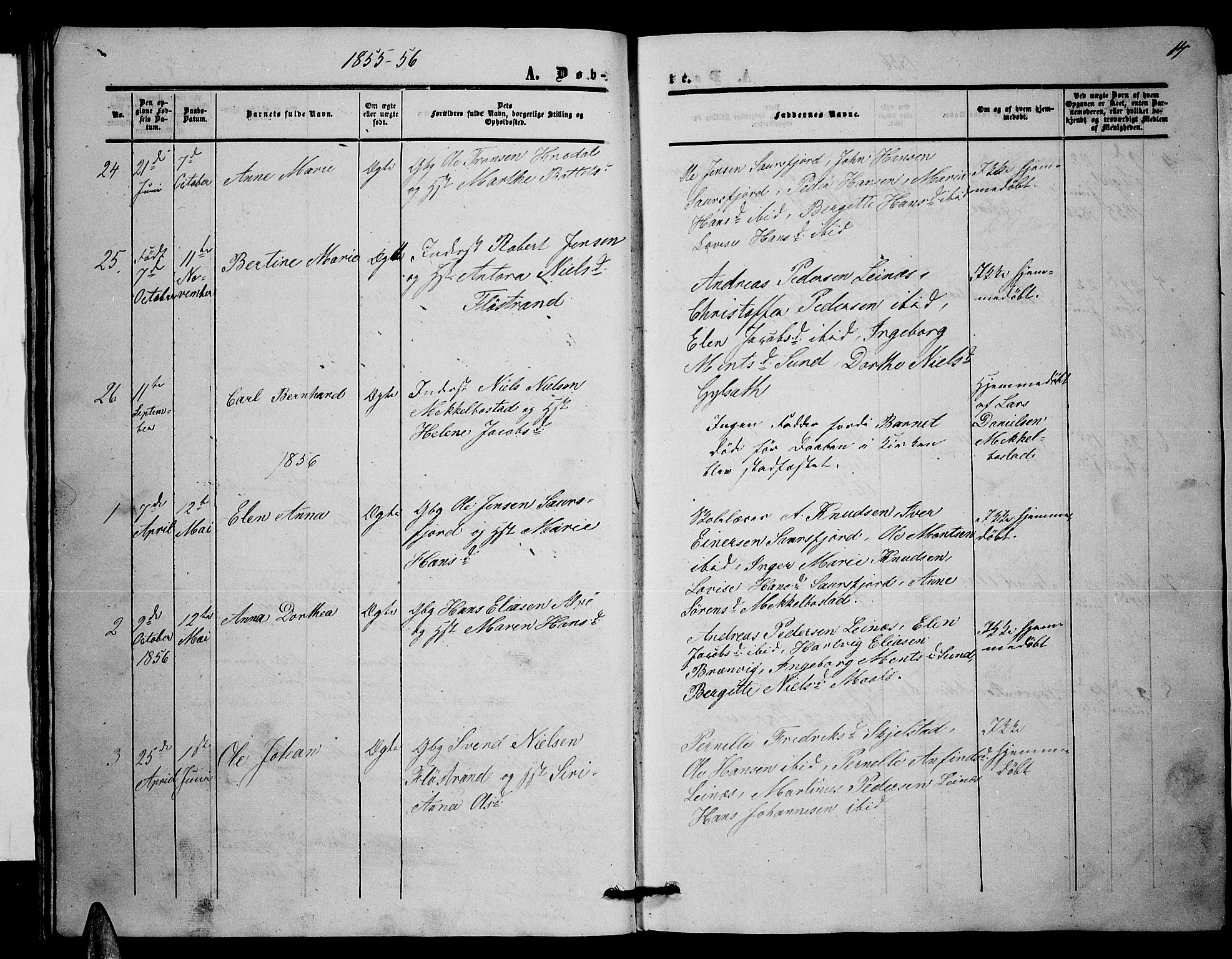 Ministerialprotokoller, klokkerbøker og fødselsregistre - Nordland, SAT/A-1459/857/L0827: Parish register (copy) no. 857C02, 1852-1879, p. 14