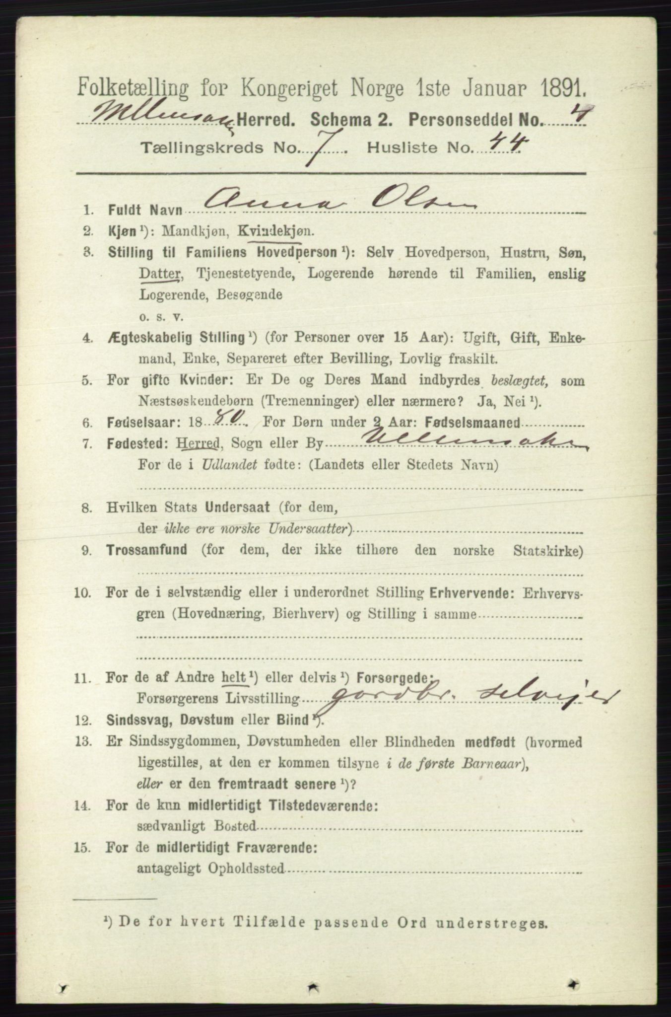 RA, 1891 census for 0235 Ullensaker, 1891, p. 3326