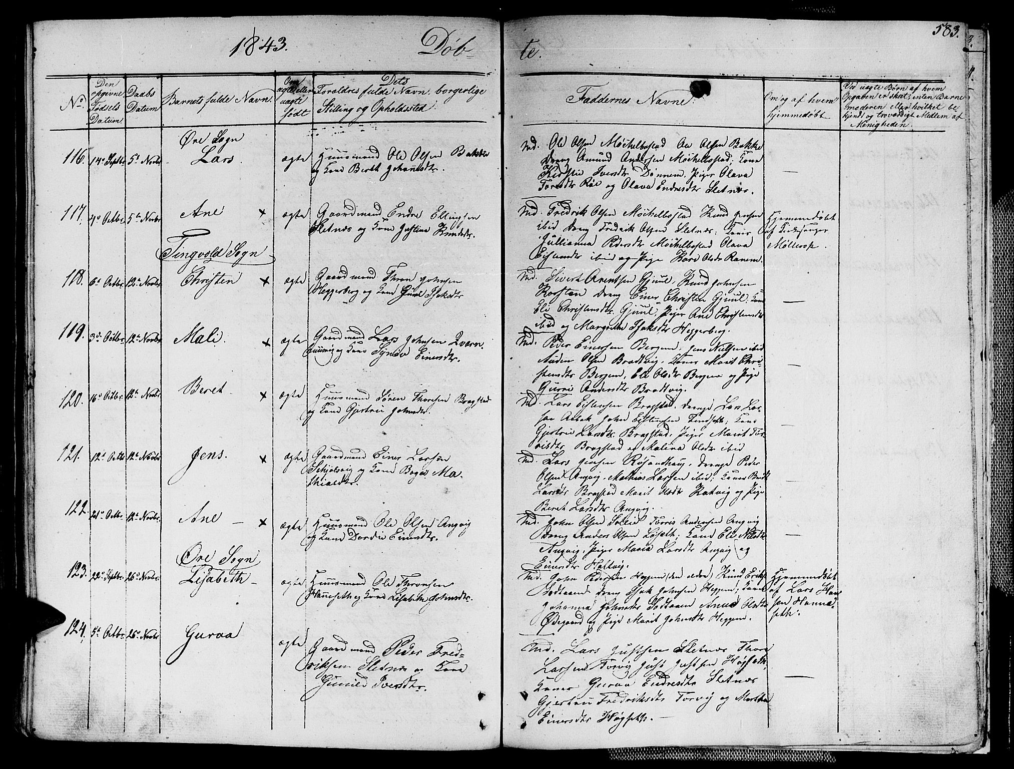 Ministerialprotokoller, klokkerbøker og fødselsregistre - Møre og Romsdal, AV/SAT-A-1454/586/L0983: Parish register (official) no. 586A09, 1829-1843, p. 583