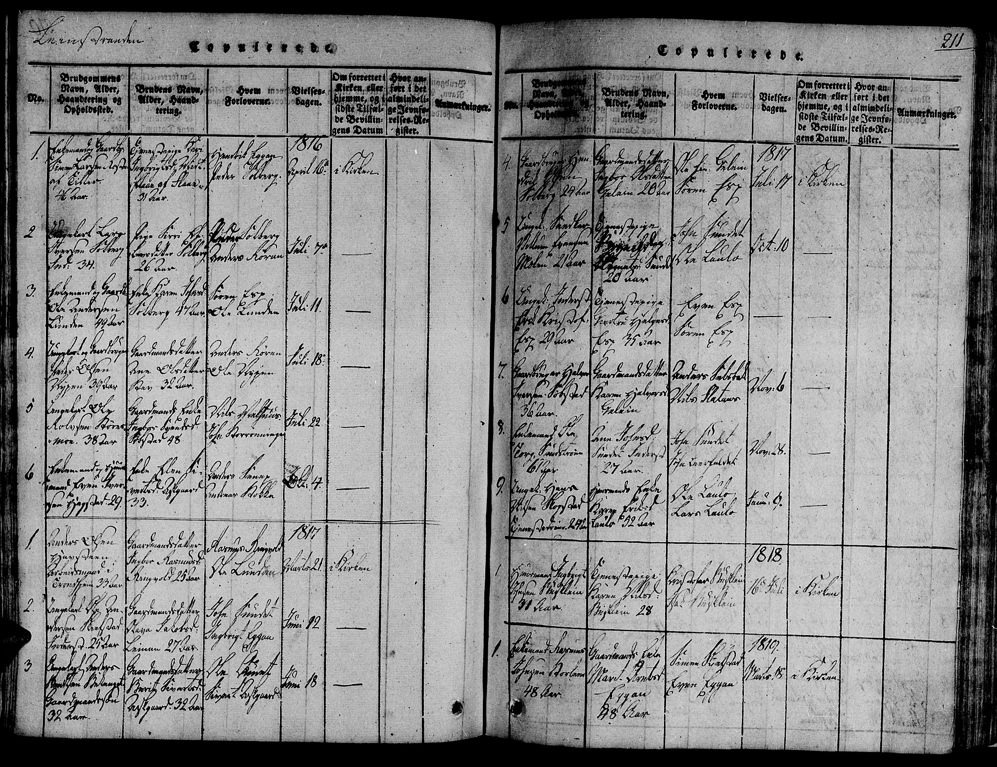 Ministerialprotokoller, klokkerbøker og fødselsregistre - Sør-Trøndelag, SAT/A-1456/691/L1067: Parish register (official) no. 691A03 /3, 1816-1826, p. 211
