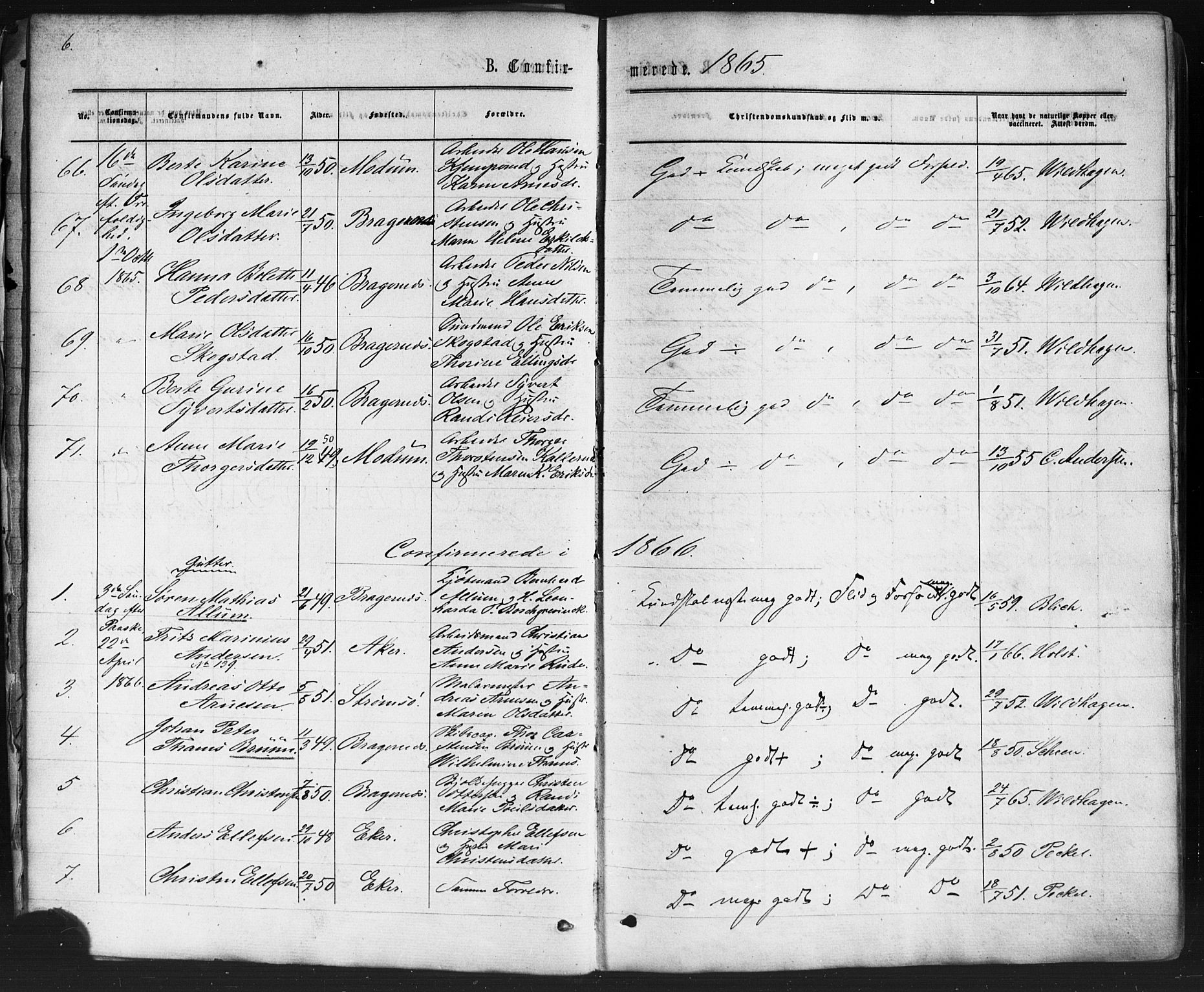 Bragernes kirkebøker, AV/SAKO-A-6/F/Fc/L0003: Parish register (official) no. III 3, 1865-1874, p. 6