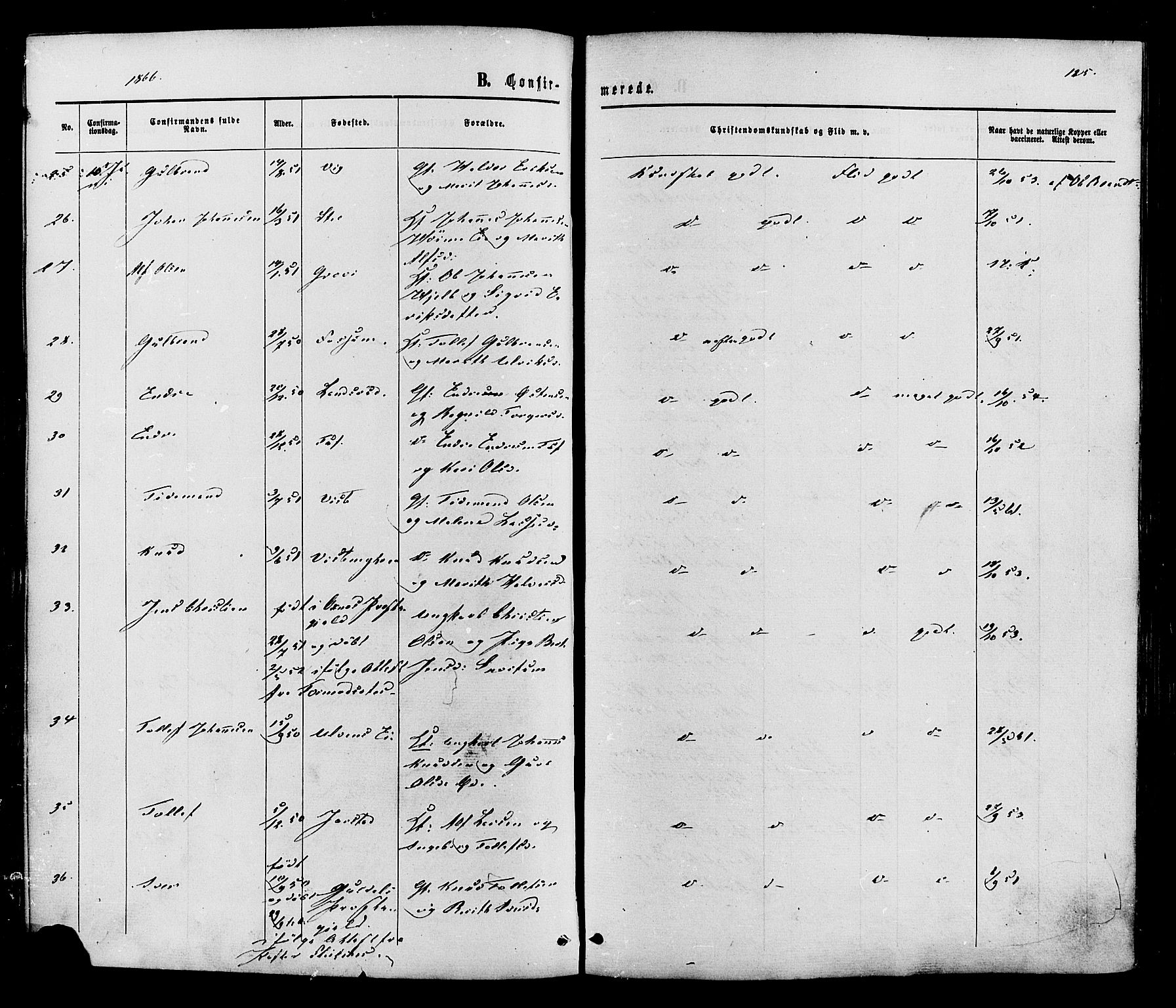 Vestre Slidre prestekontor, AV/SAH-PREST-136/H/Ha/Haa/L0003: Parish register (official) no. 3, 1865-1880, p. 125