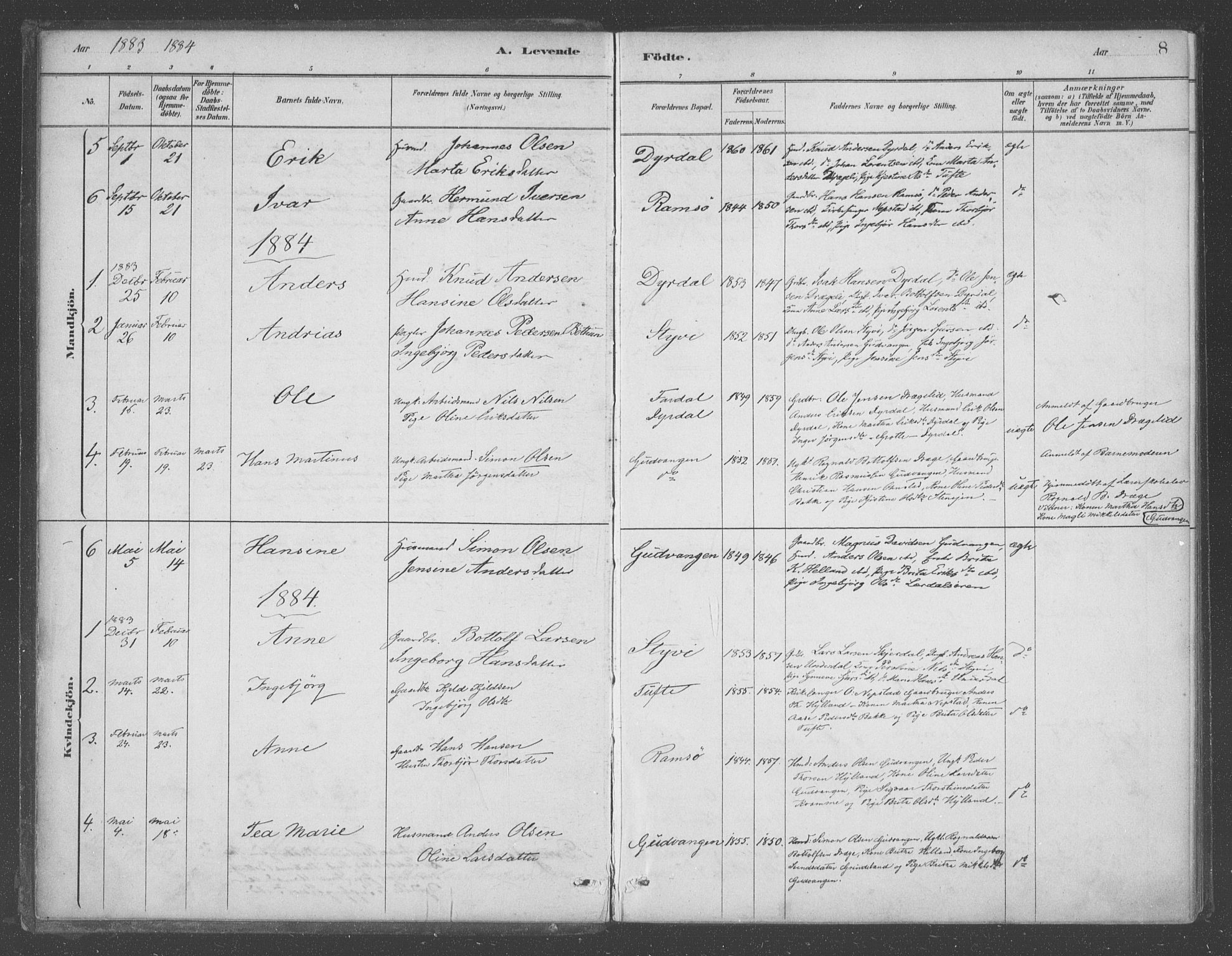 Aurland sokneprestembete, AV/SAB-A-99937/H/Ha/Had/L0001: Parish register (official) no. D  1, 1880-1903, p. 8