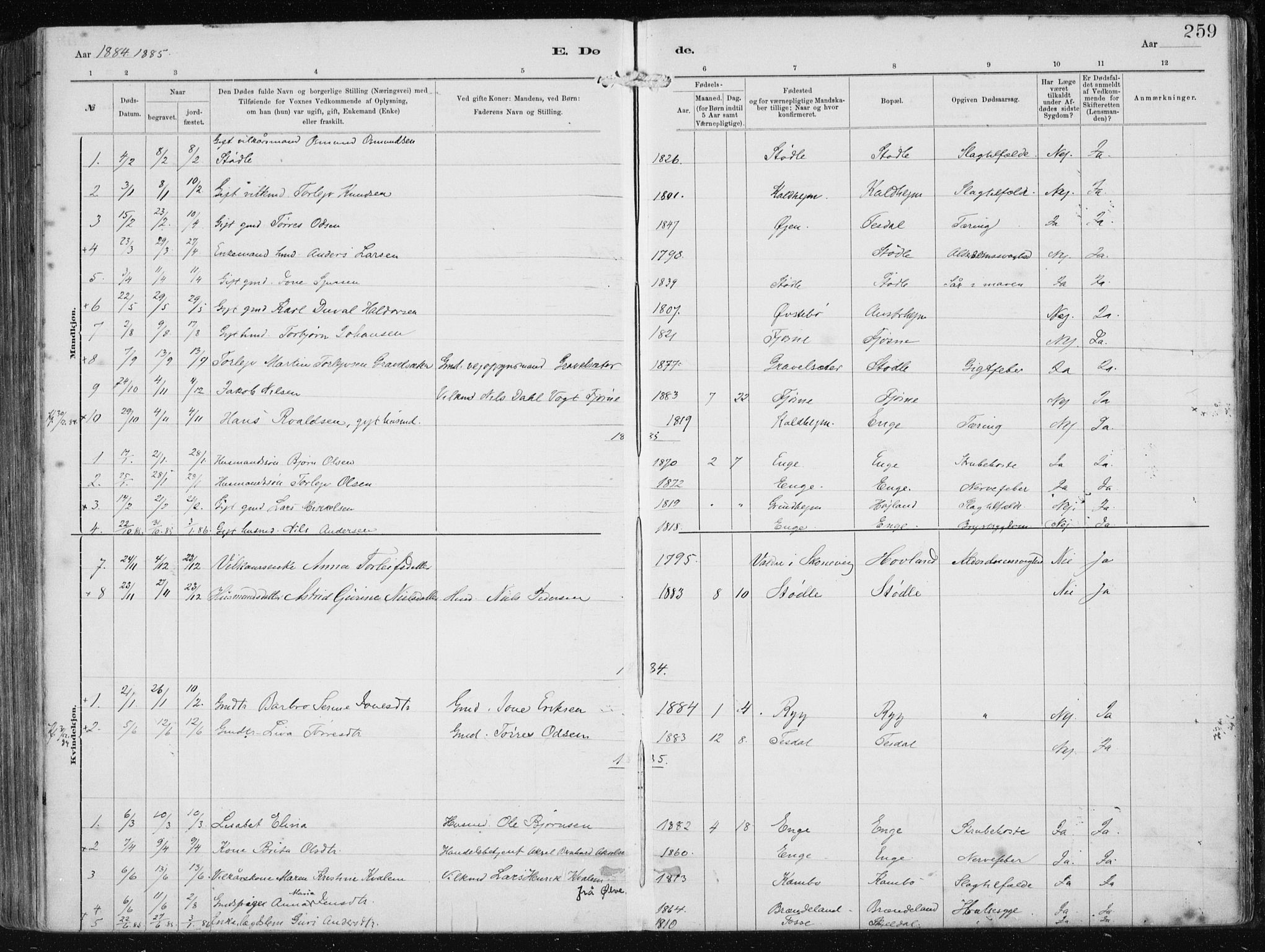 Etne sokneprestembete, SAB/A-75001/H/Haa: Parish register (official) no. B  1, 1879-1919, p. 259