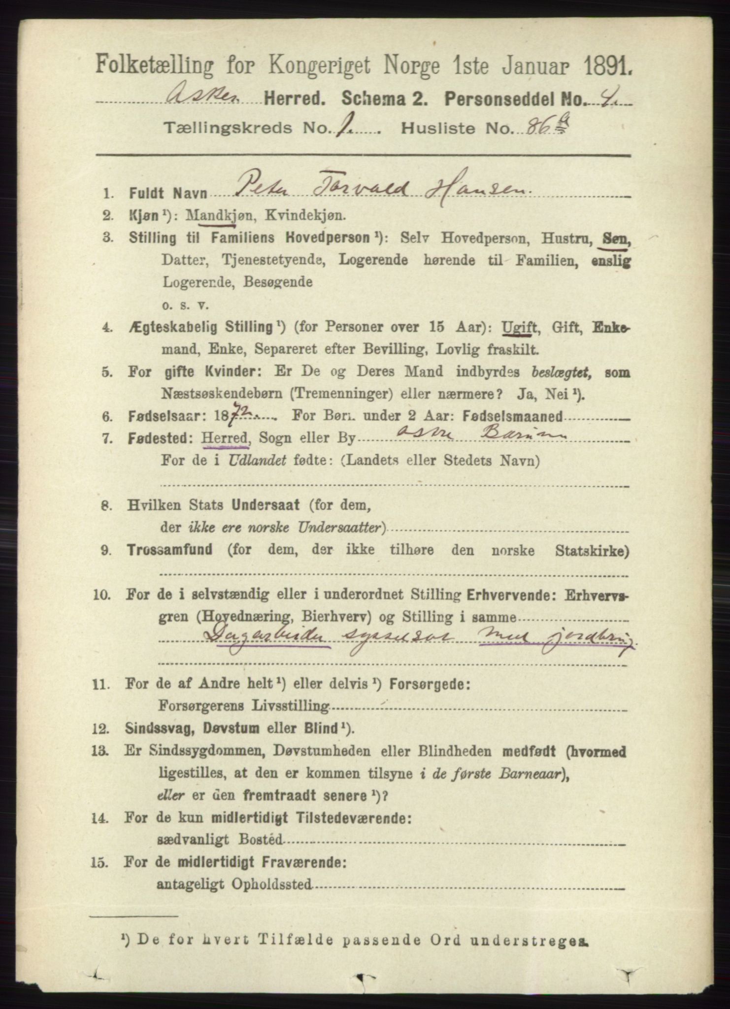 RA, 1891 census for 0220 Asker, 1891, p. 740