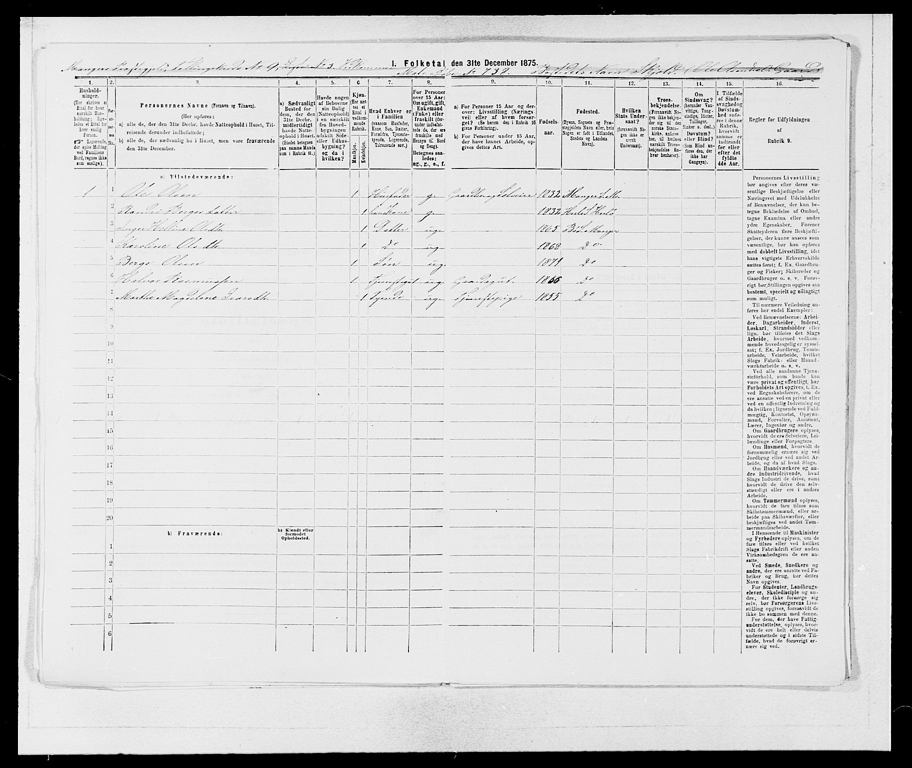 SAB, 1875 census for 1261P Manger, 1875, p. 1325