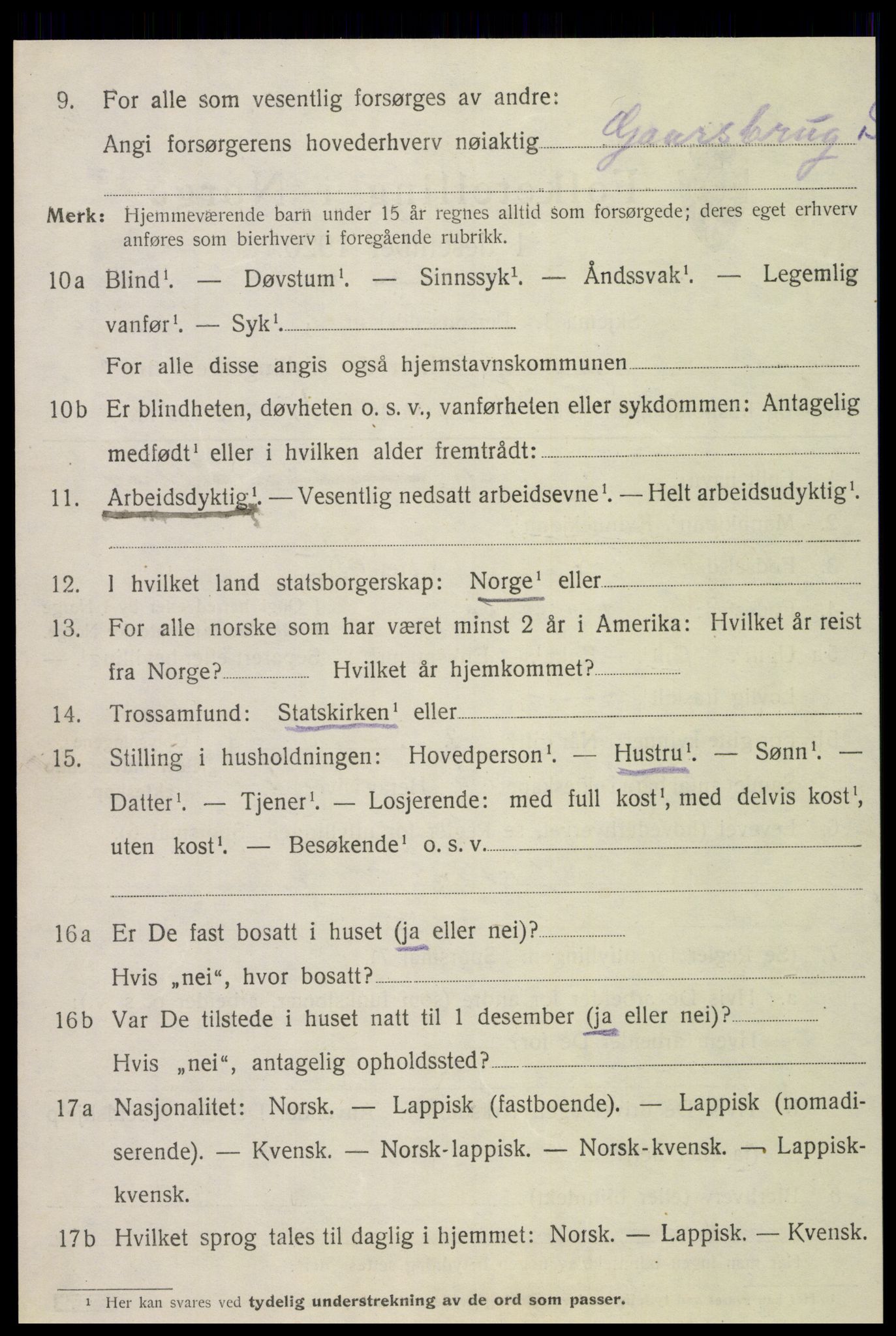 SAT, 1920 census for Grong, 1920, p. 2194
