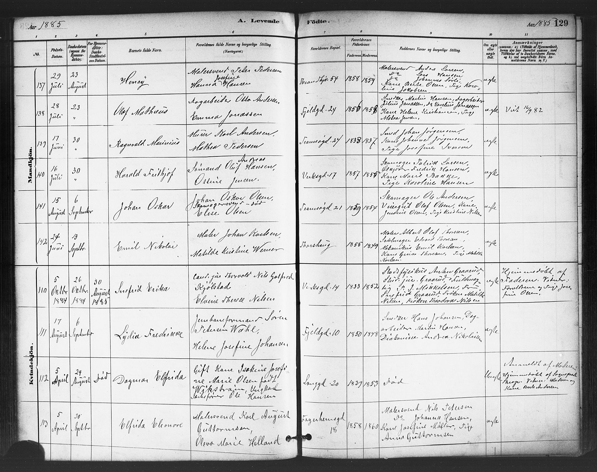 Petrus prestekontor Kirkebøker, AV/SAO-A-10872/G/Ga/L0001: Parish register (copy) no. 1, 1880-1887, p. 129