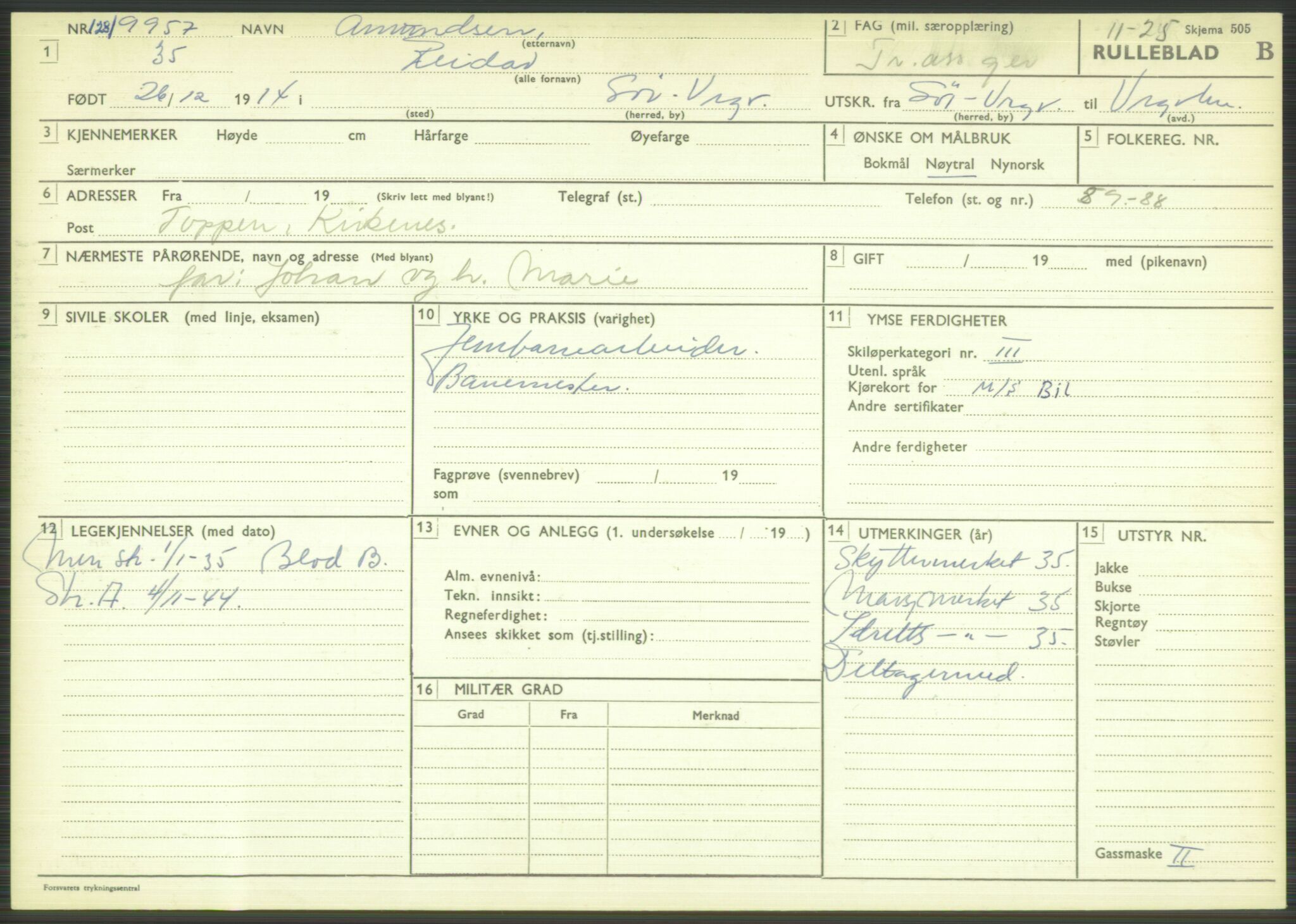 Forsvaret, Varanger bataljon, AV/RA-RAFA-2258/1/D/L0444: Rulleblad for menige født 1913-1914, 1913-1914, p. 272