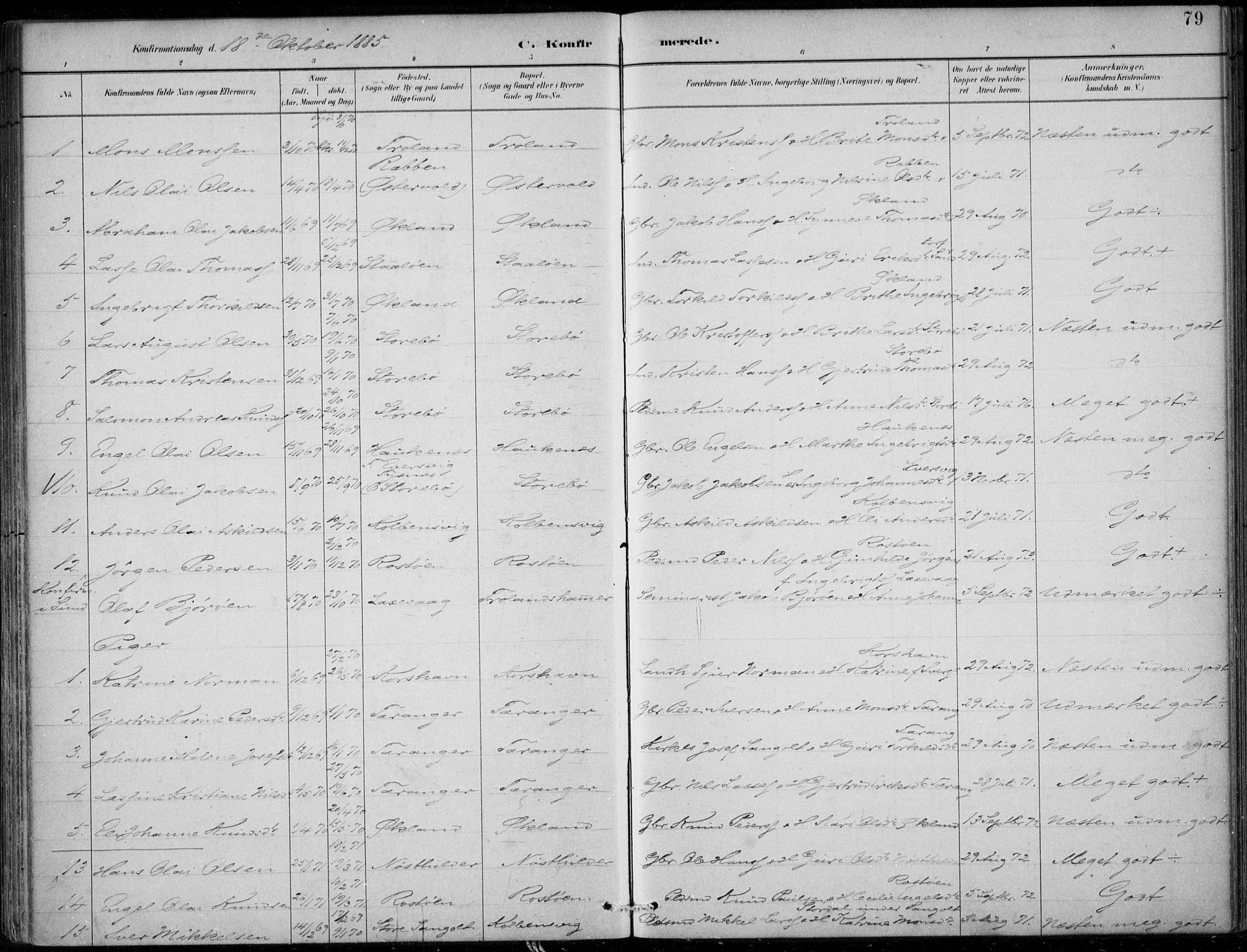 Sund sokneprestembete, AV/SAB-A-99930: Parish register (official) no. C  1, 1882-1899, p. 79