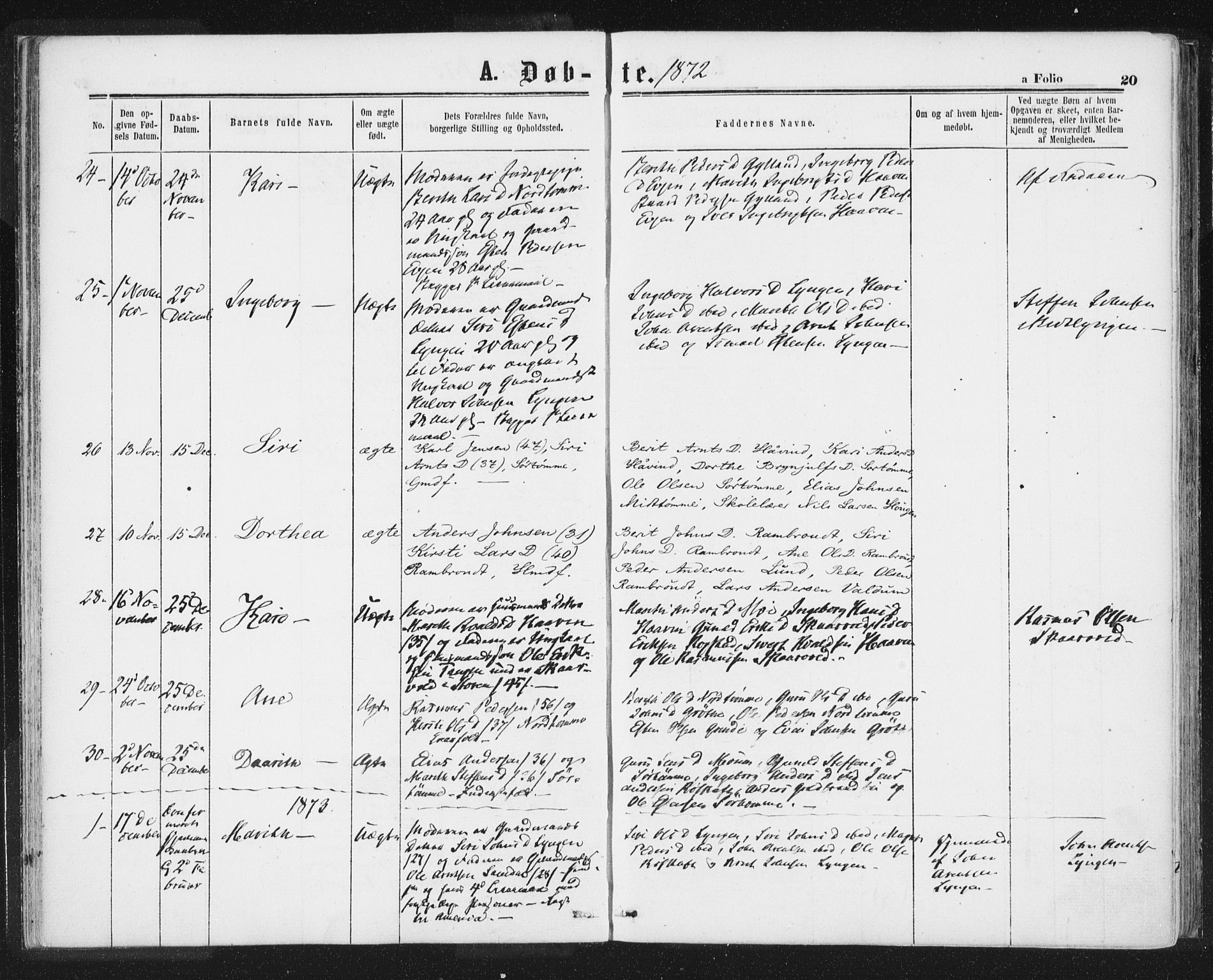 Ministerialprotokoller, klokkerbøker og fødselsregistre - Sør-Trøndelag, SAT/A-1456/692/L1104: Parish register (official) no. 692A04, 1862-1878, p. 20