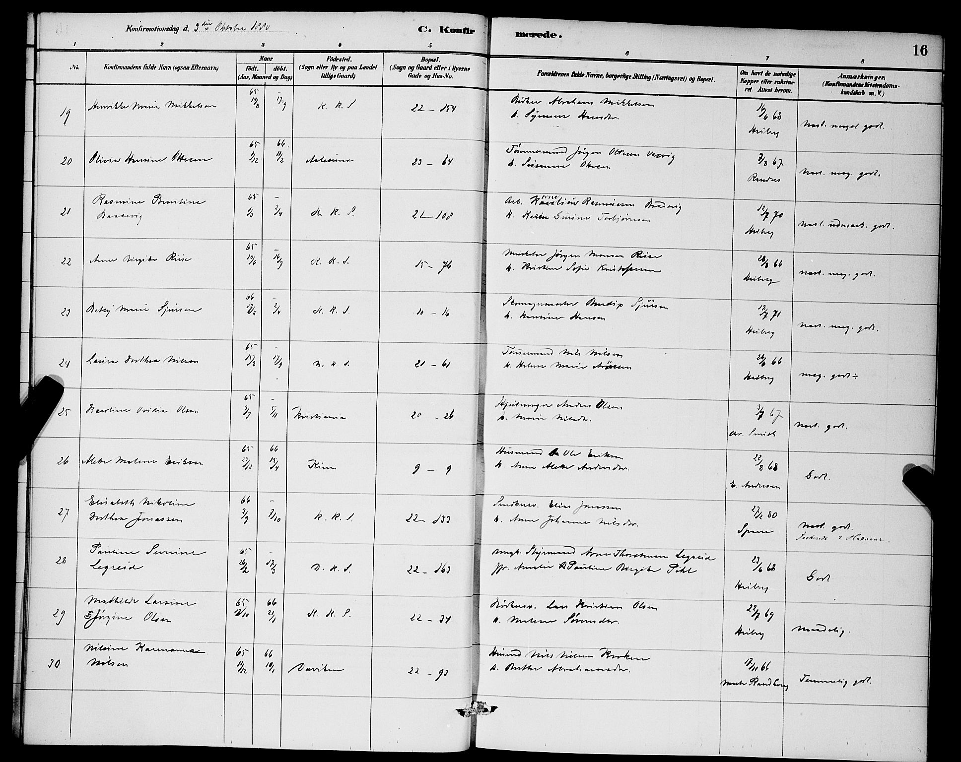 Korskirken sokneprestembete, AV/SAB-A-76101/H/Hab: Parish register (copy) no. C 3, 1880-1892, p. 16