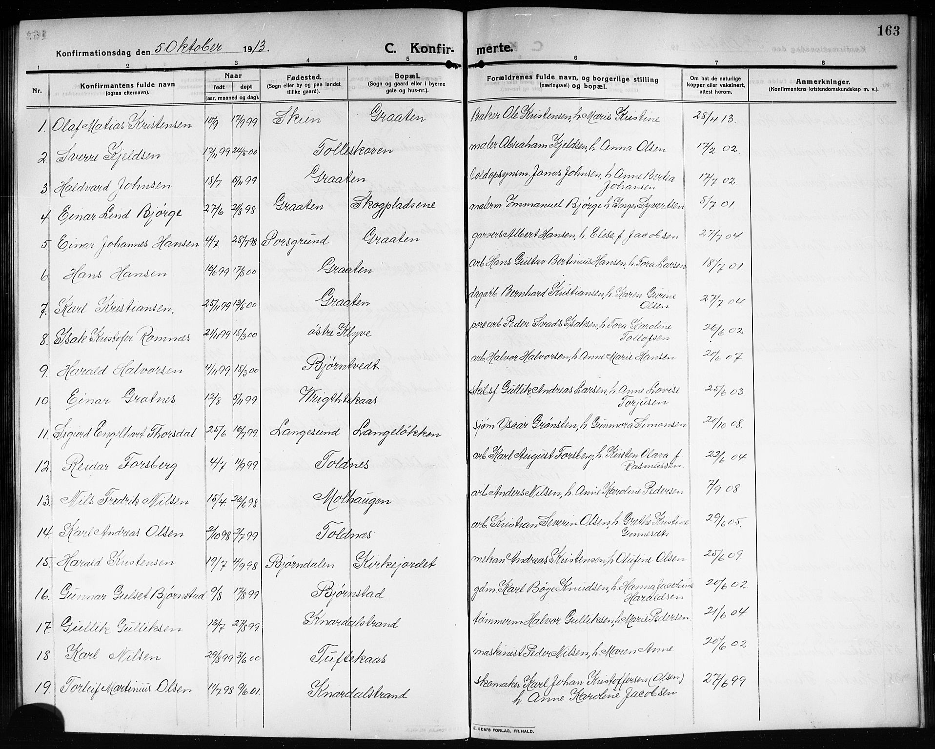 Solum kirkebøker, AV/SAKO-A-306/G/Ga/L0009: Parish register (copy) no. I 9, 1909-1922, p. 163