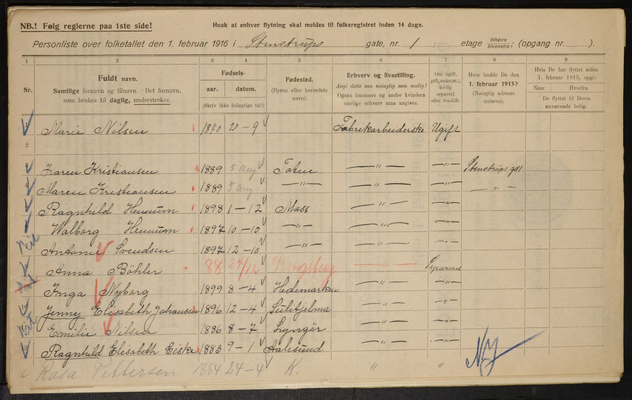 OBA, Municipal Census 1916 for Kristiania, 1916, p. 103506