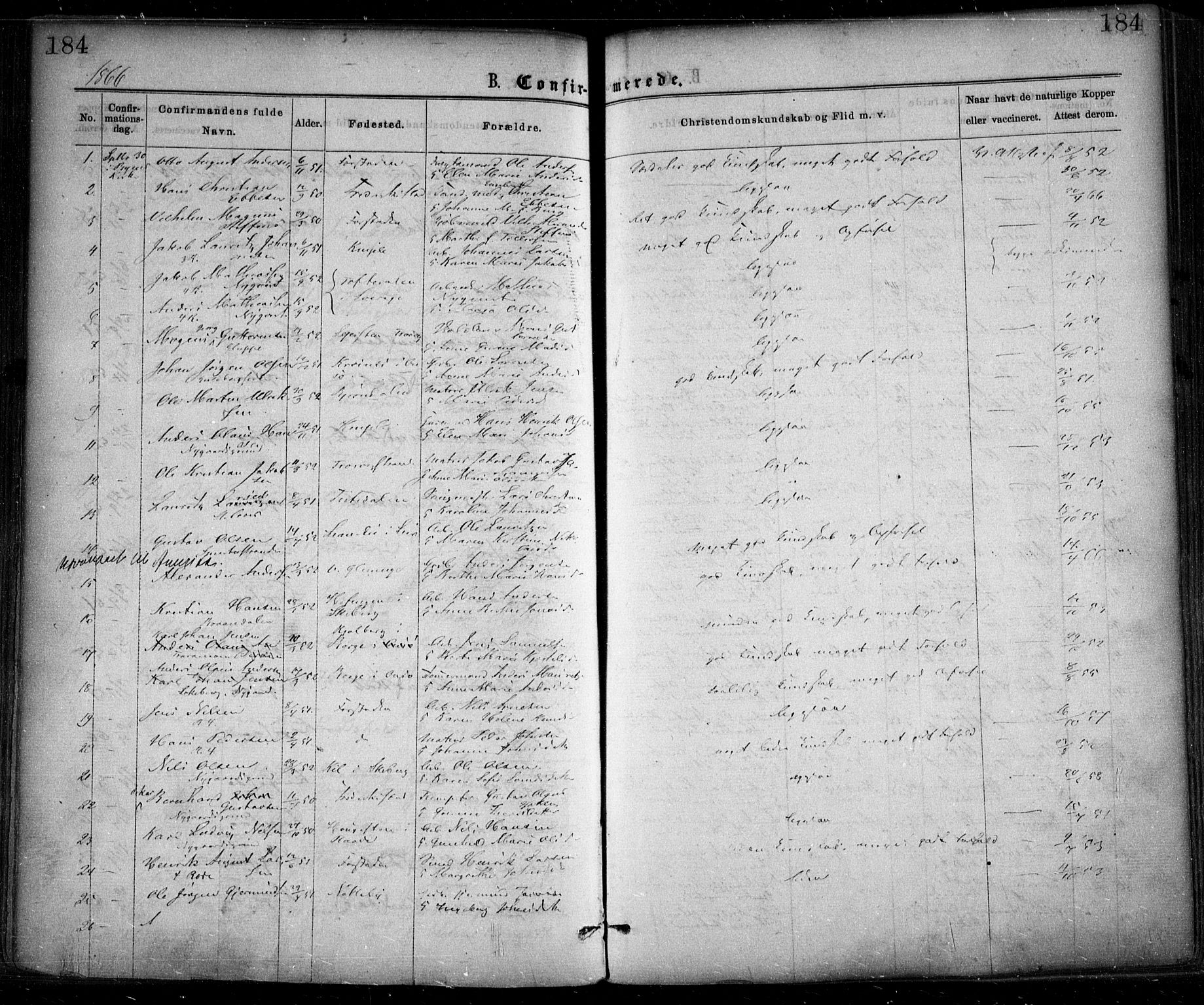 Glemmen prestekontor Kirkebøker, SAO/A-10908/F/Fa/L0008: Parish register (official) no. 8, 1862-1871, p. 184