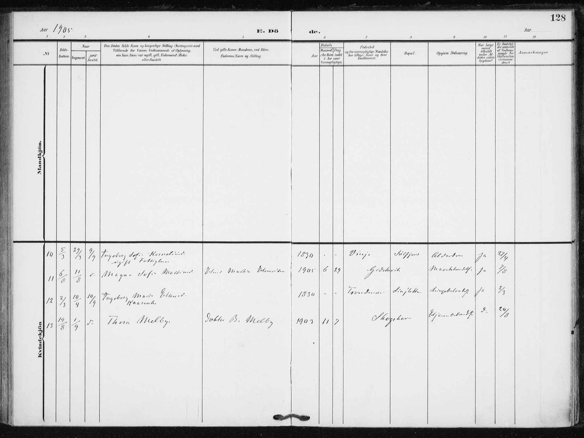 Tranøy sokneprestkontor, AV/SATØ-S-1313/I/Ia/Iaa/L0013kirke: Parish register (official) no. 13, 1905-1922, p. 128