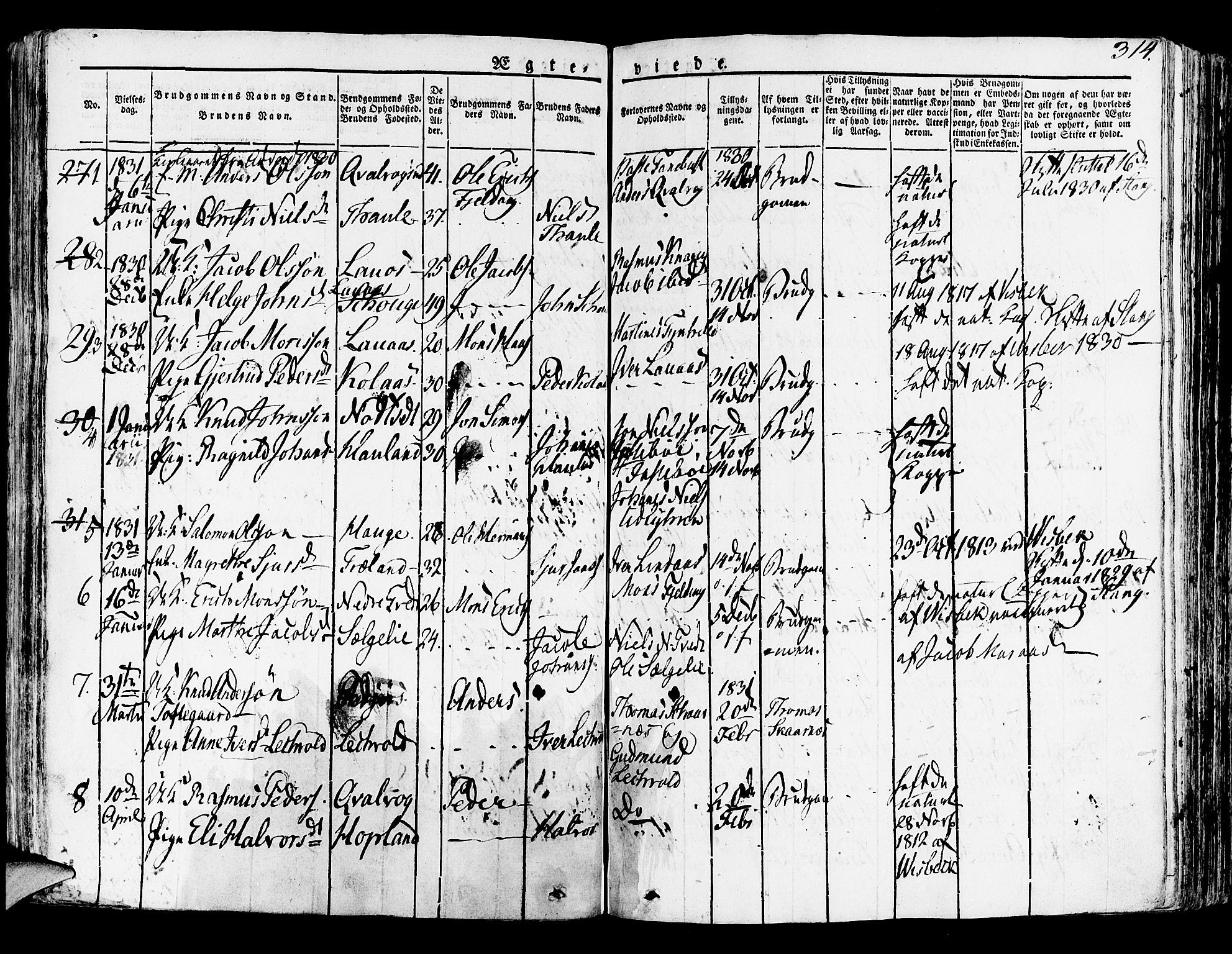 Lindås Sokneprestembete, AV/SAB-A-76701/H/Haa/Haaa/L0008: Parish register (official) no. A 8, 1823-1836, p. 314