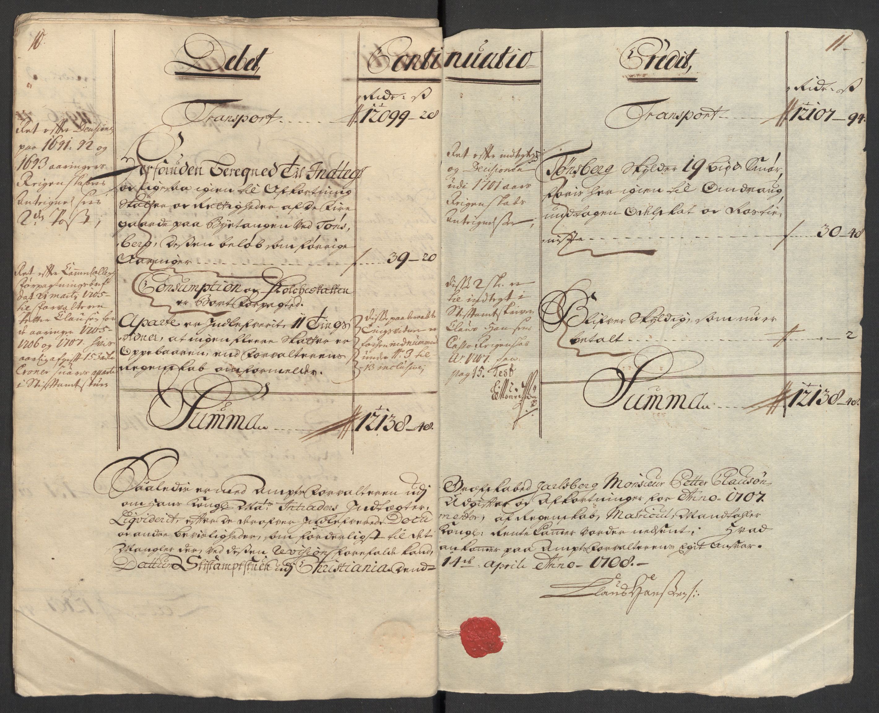 Rentekammeret inntil 1814, Reviderte regnskaper, Fogderegnskap, AV/RA-EA-4092/R32/L1872: Fogderegnskap Jarlsberg grevskap, 1706-1707, p. 281