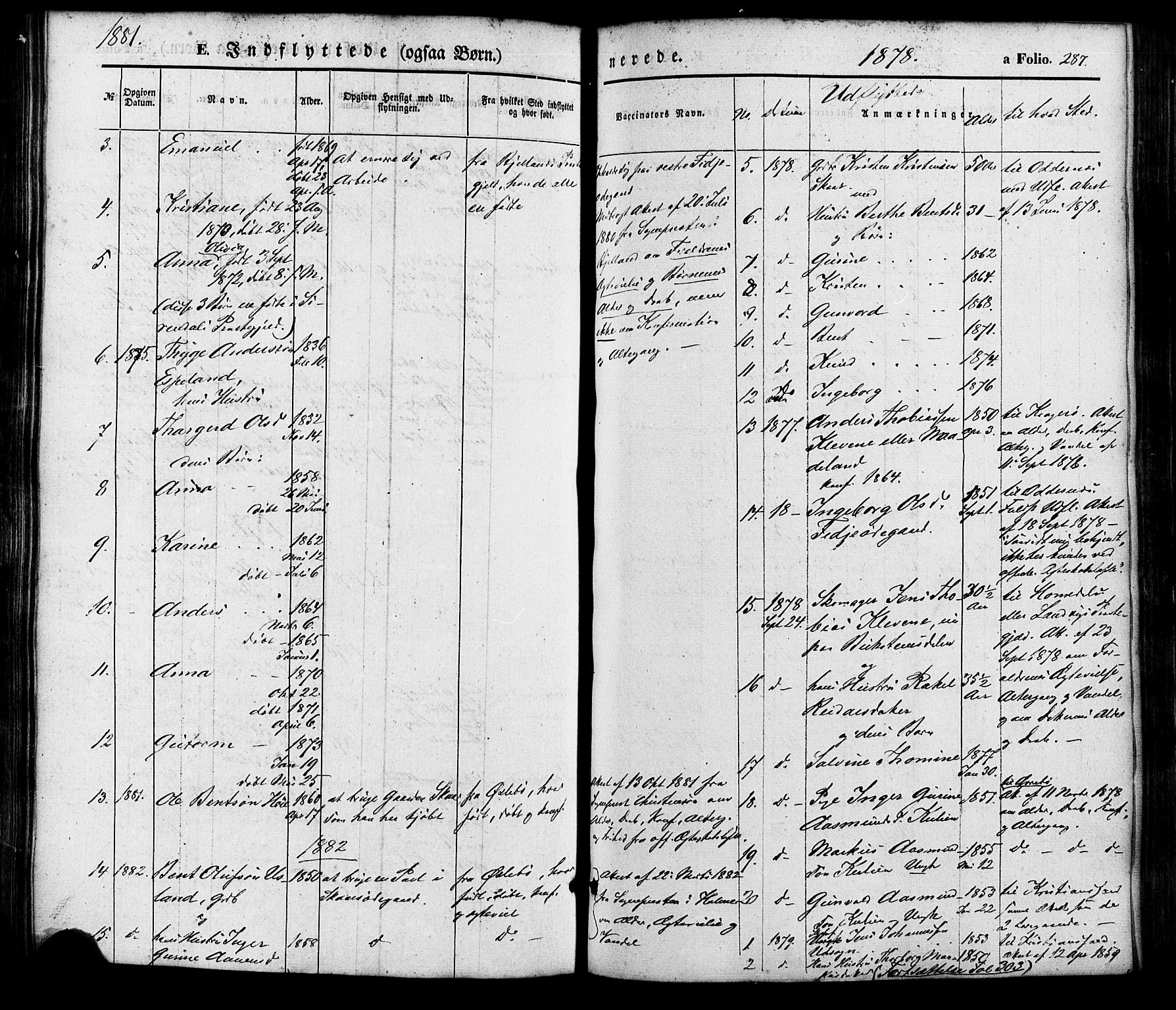 Søgne sokneprestkontor, SAK/1111-0037/F/Fa/Faa/L0002: Parish register (official) no. A 2, 1854-1882, p. 287