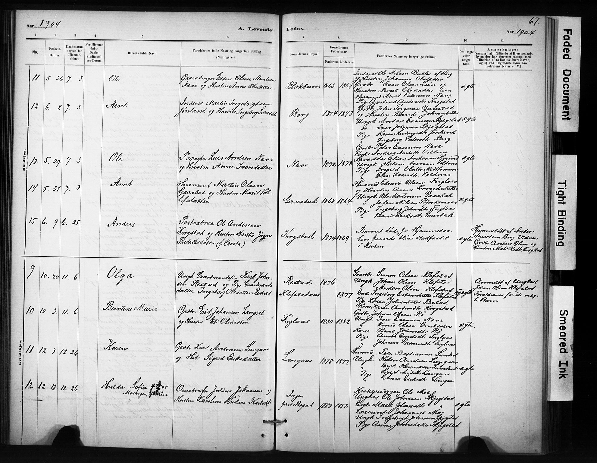 Ministerialprotokoller, klokkerbøker og fødselsregistre - Sør-Trøndelag, SAT/A-1456/694/L1127: Parish register (official) no. 694A01, 1887-1905, p. 67