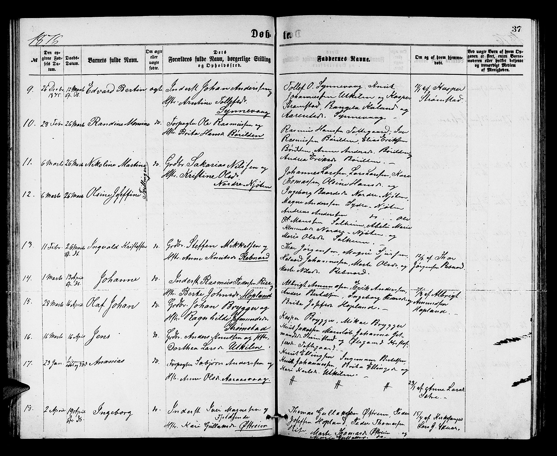 Lindås Sokneprestembete, SAB/A-76701/H/Hab: Parish register (copy) no. C 2, 1868-1885, p. 37