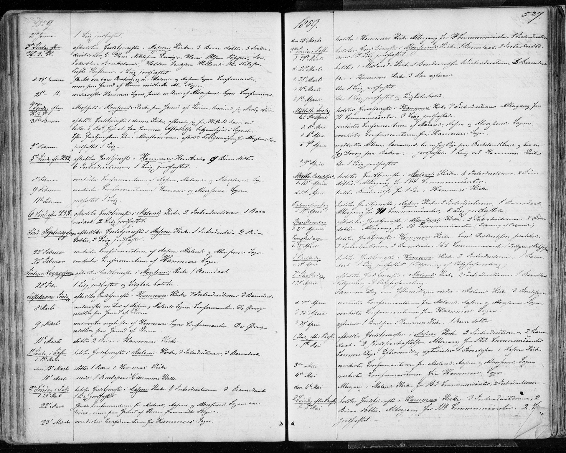 Hamre sokneprestembete, SAB/A-75501/H/Ha/Haa/Haaa/L0014: Parish register (official) no. A 14, 1858-1872, p. 527