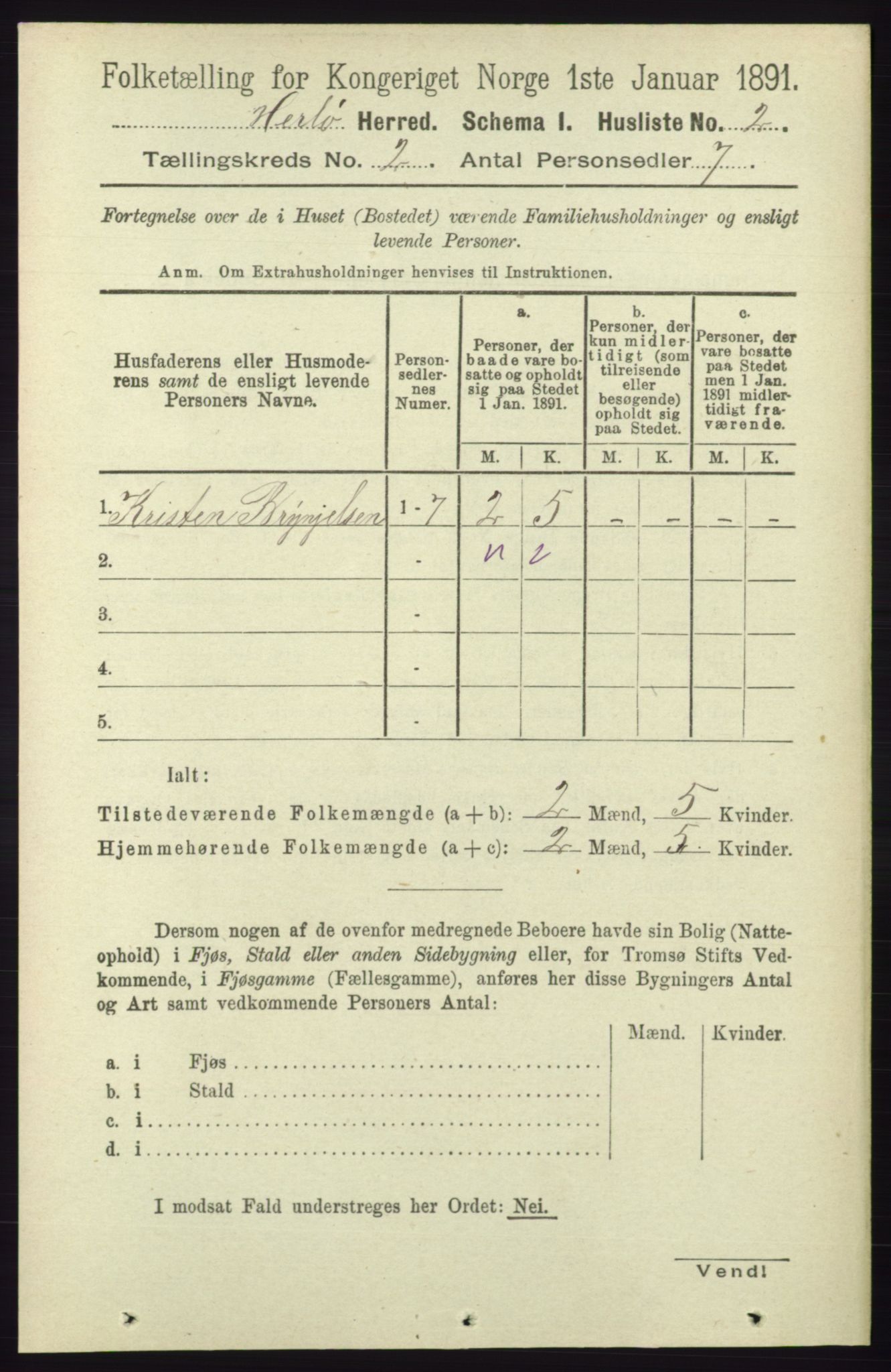 RA, 1891 census for 1258 Herdla, 1891, p. 461