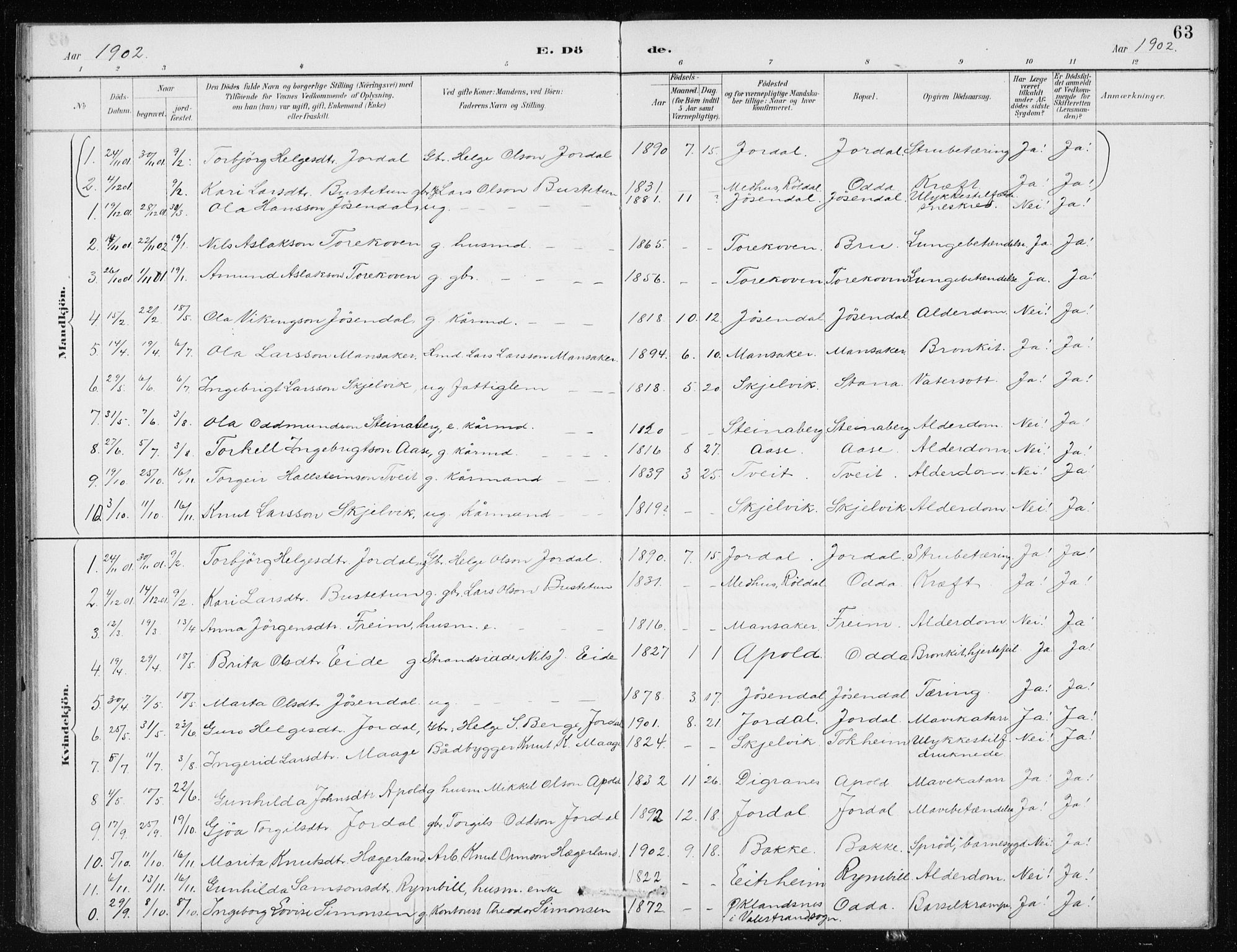 Odda Sokneprestembete, AV/SAB-A-77201/H/Haa: Parish register (official) no. D 1, 1887-1914, p. 63