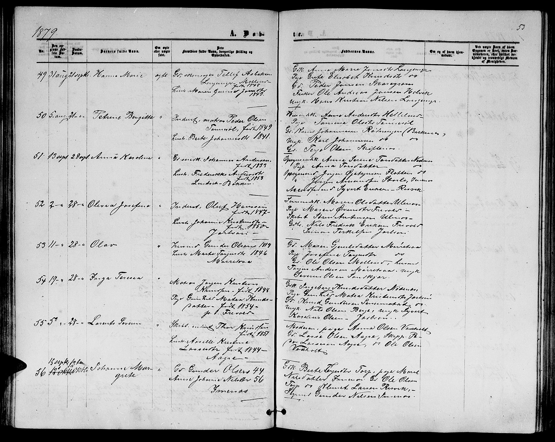 Hommedal sokneprestkontor, AV/SAK-1111-0023/F/Fb/Fbb/L0006: Parish register (copy) no. B 6, 1869-1884, p. 53