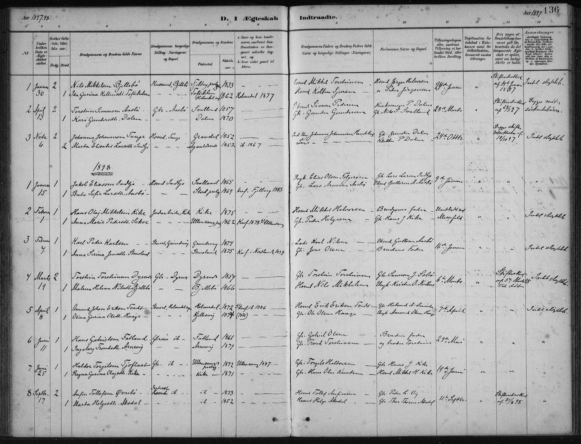 Fjelberg sokneprestembete, SAB/A-75201/H/Haa: Parish register (official) no. B  1, 1879-1919, p. 136