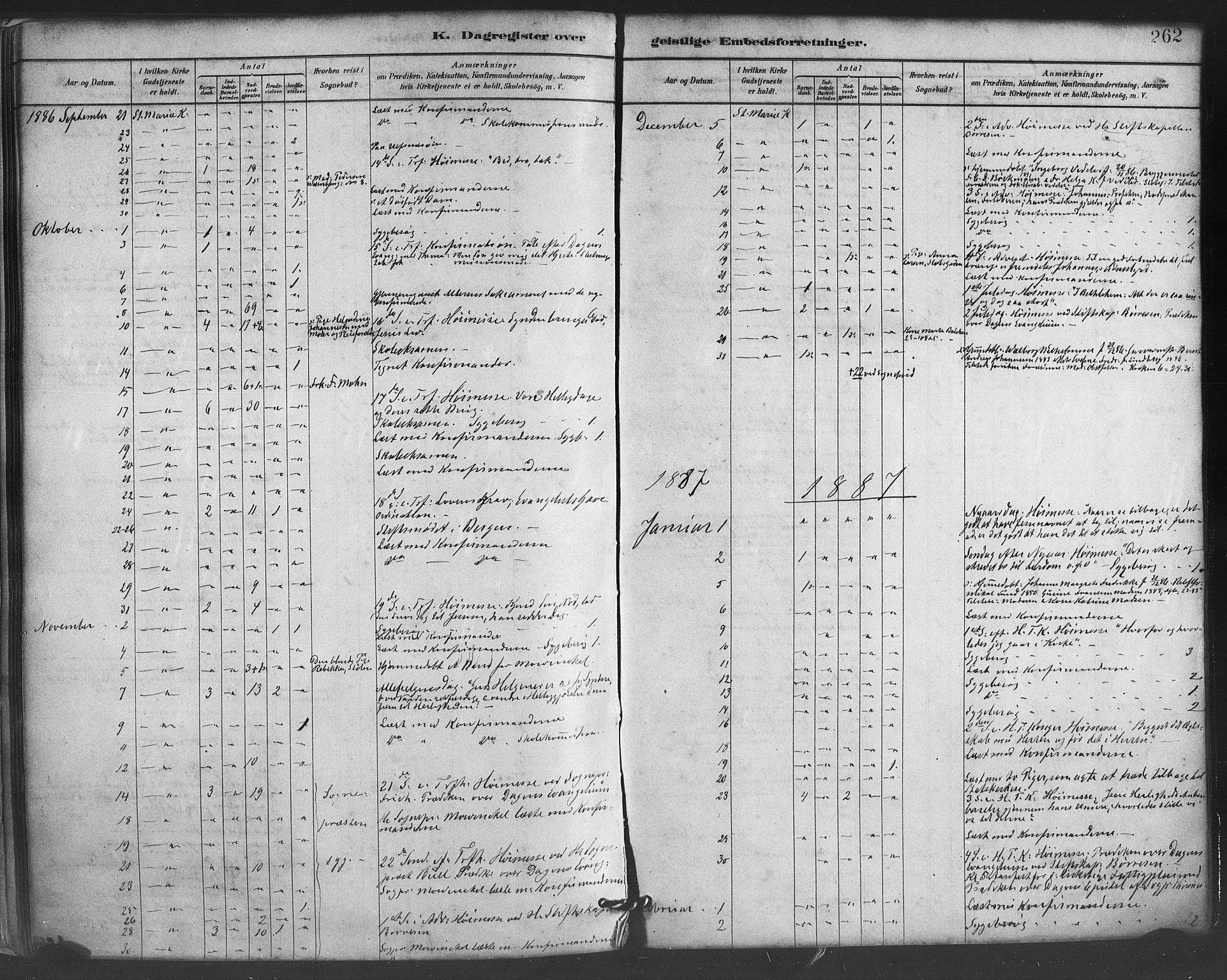 Mariakirken Sokneprestembete, SAB/A-76901/H/Haa/L0007: Parish register (official) no. A 7, 1878-1893, p. 262