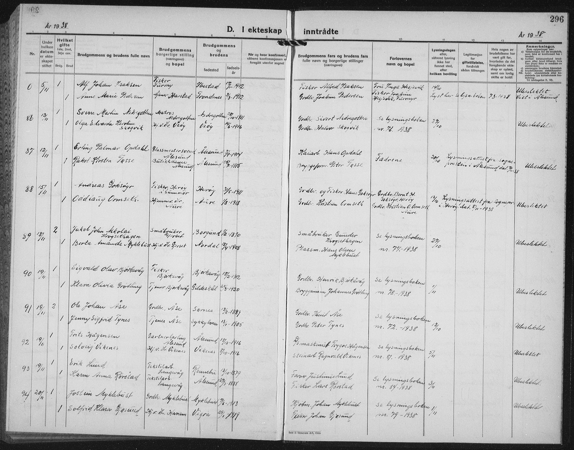 Ministerialprotokoller, klokkerbøker og fødselsregistre - Møre og Romsdal, AV/SAT-A-1454/528/L0436: Parish register (copy) no. 528C17, 1927-1939, p. 296