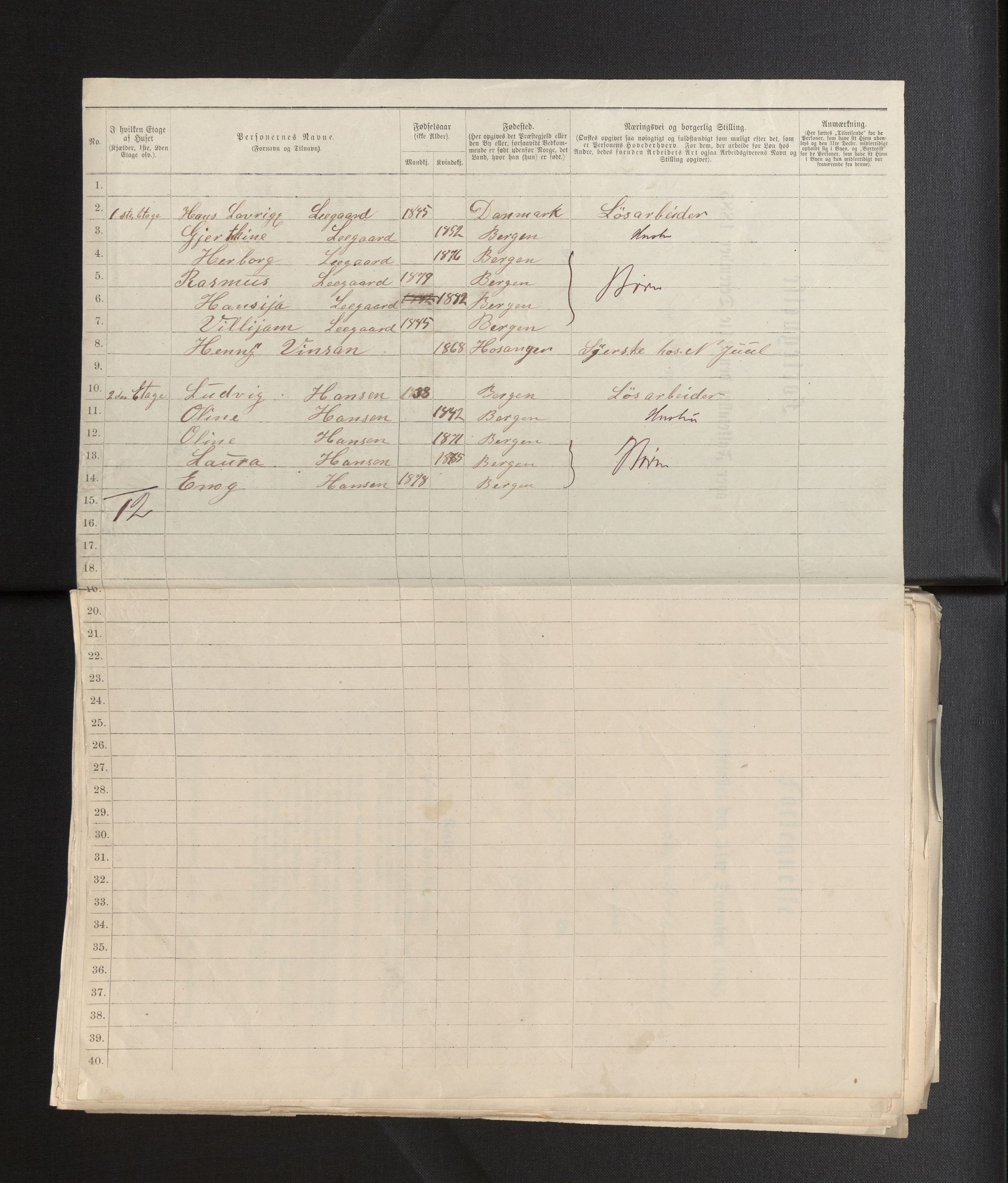 SAB, 1885 census for 1301 Bergen, 1885, p. 673