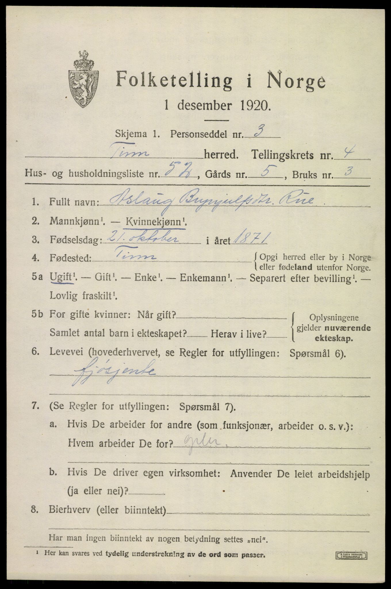 SAKO, 1920 census for Tinn, 1920, p. 4334