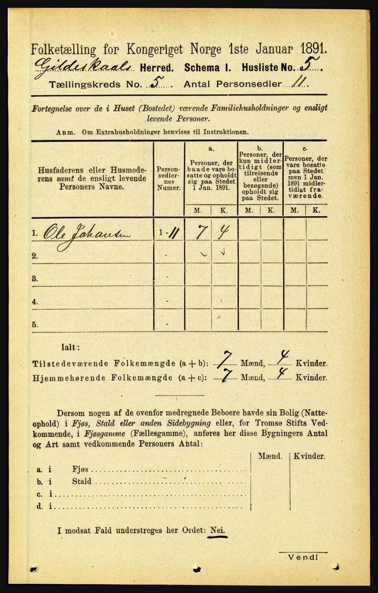 RA, 1891 census for 1838 Gildeskål, 1891, p. 1516