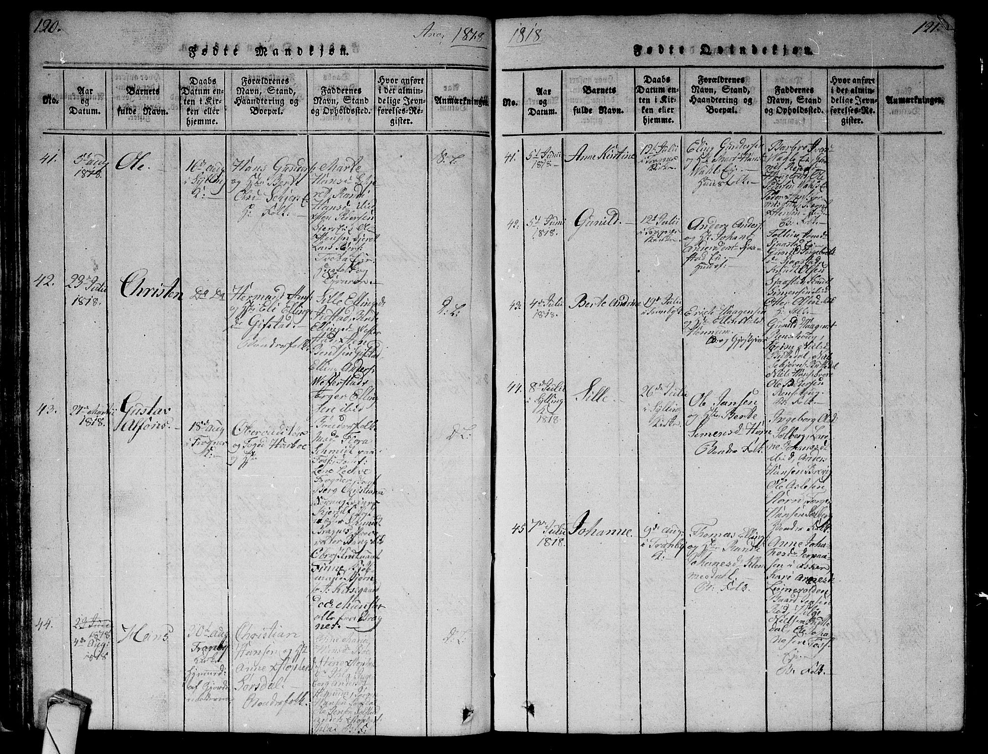 Lier kirkebøker, AV/SAKO-A-230/G/Ga/L0001: Parish register (copy) no. I 1, 1813-1824, p. 120-121