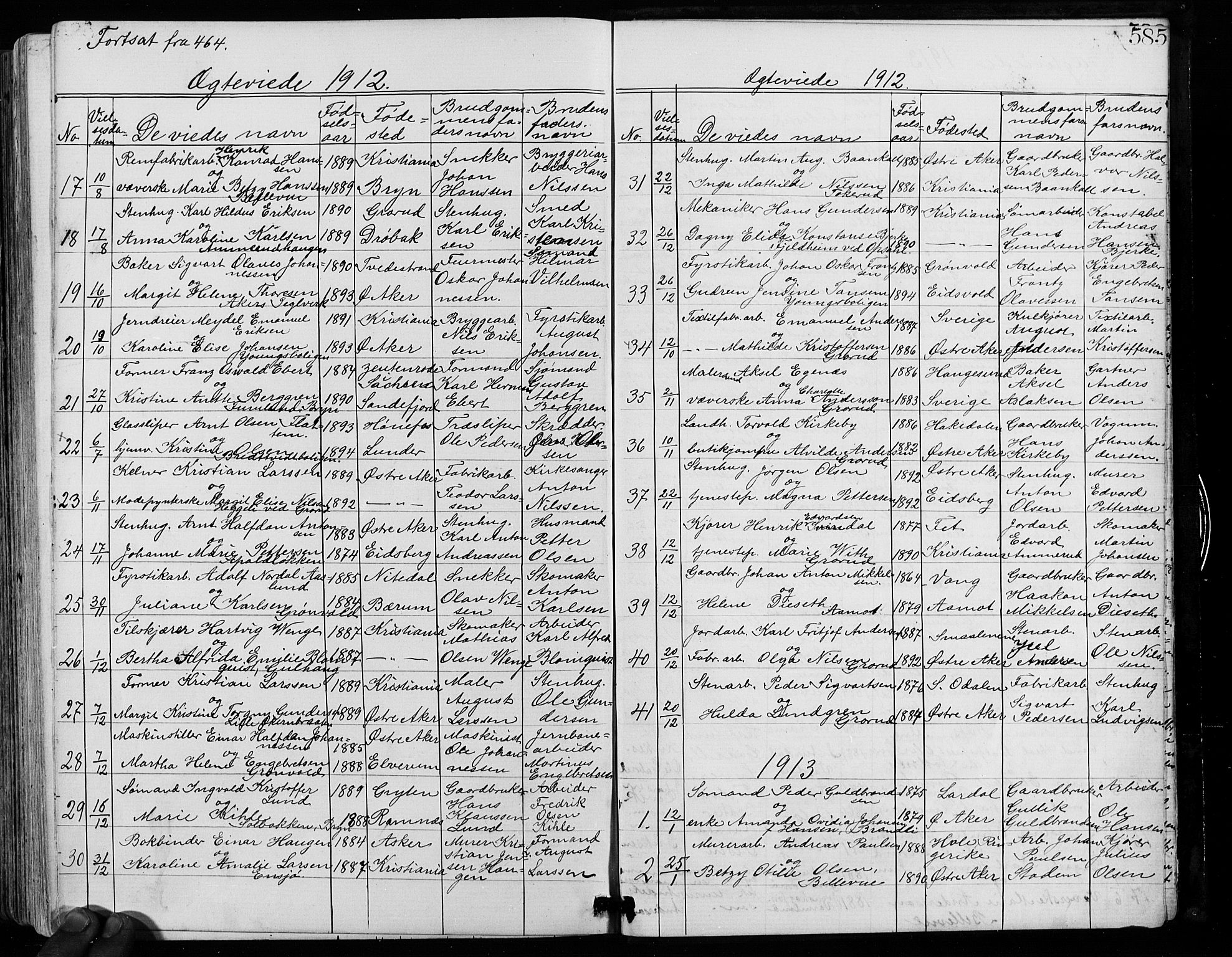 Østre Aker prestekontor Kirkebøker, SAO/A-10840/G/Ga/L0003: Parish register (copy) no. I 3, 1868-1913, p. 585