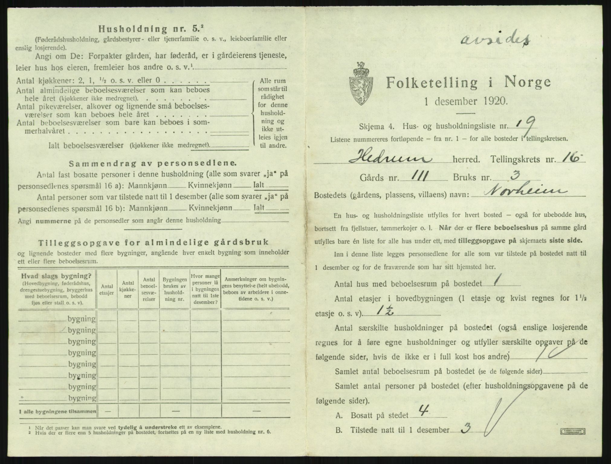 SAKO, 1920 census for Hedrum, 1920, p. 1503