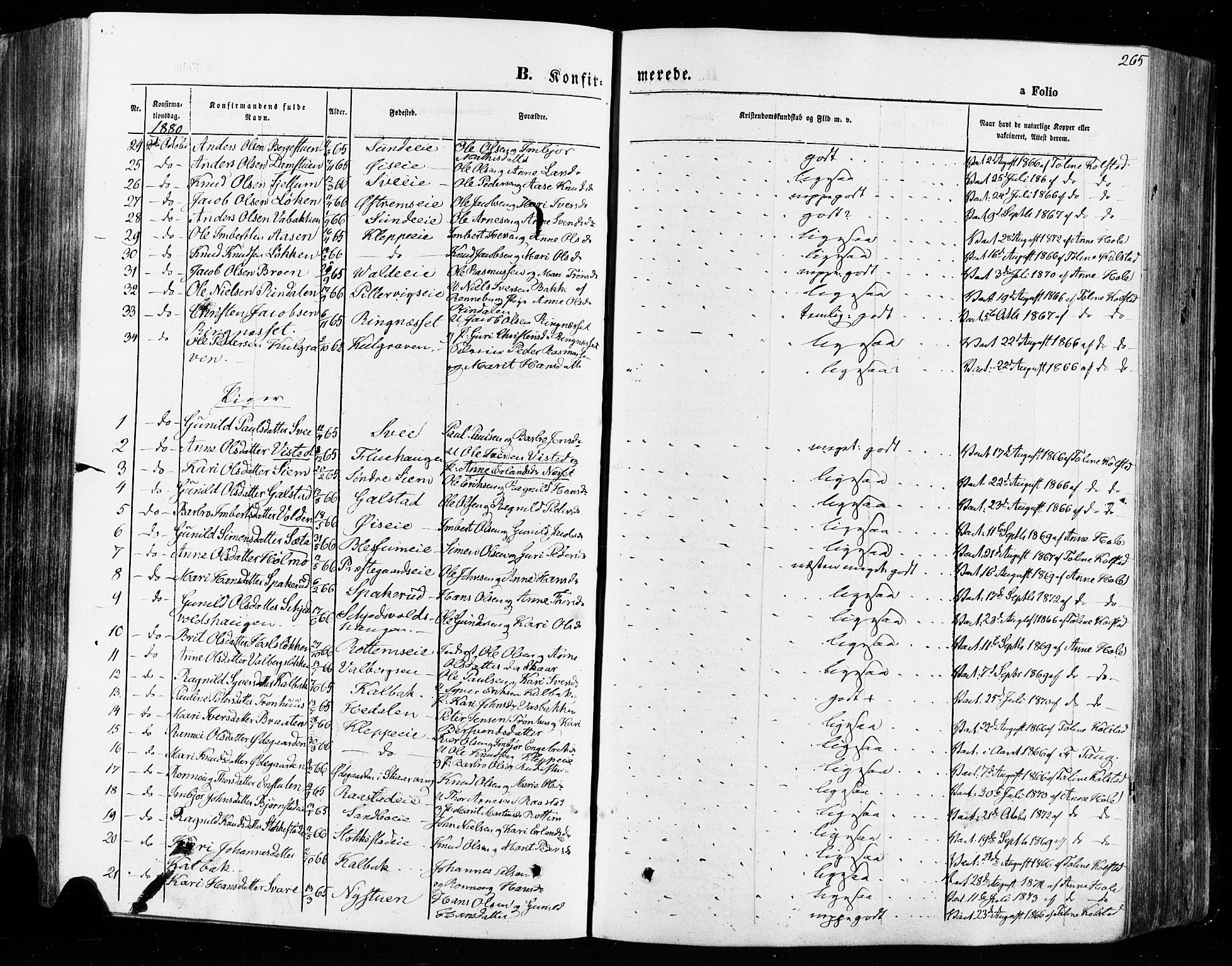 Vågå prestekontor, AV/SAH-PREST-076/H/Ha/Haa/L0007: Parish register (official) no. 7 /1, 1872-1886, p. 265