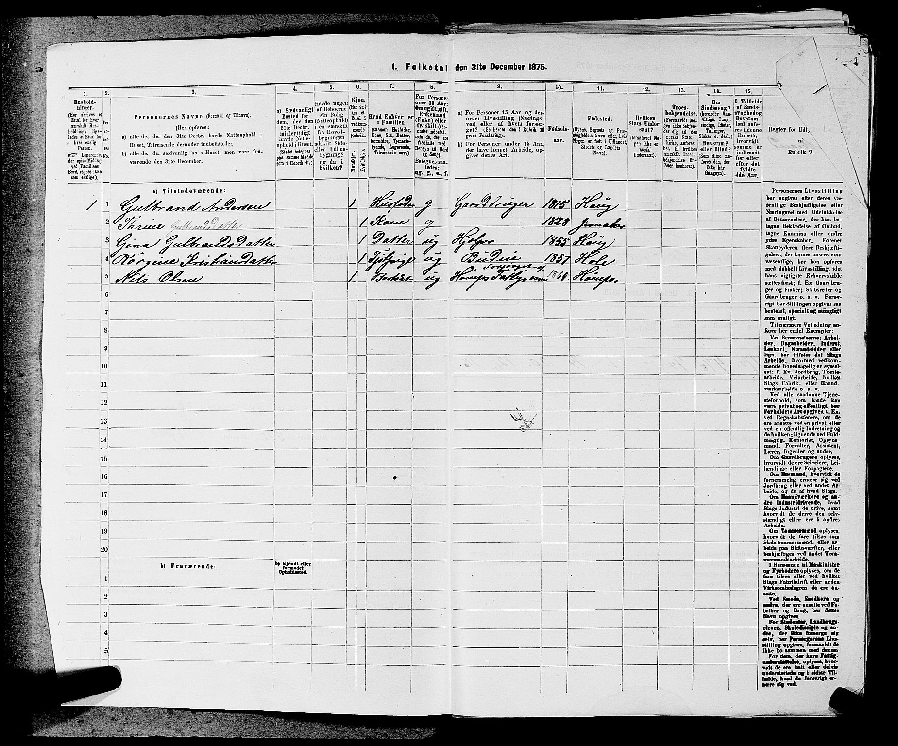 SAKO, 1875 census for 0613L Norderhov/Norderhov, Haug og Lunder, 1875, p. 1864