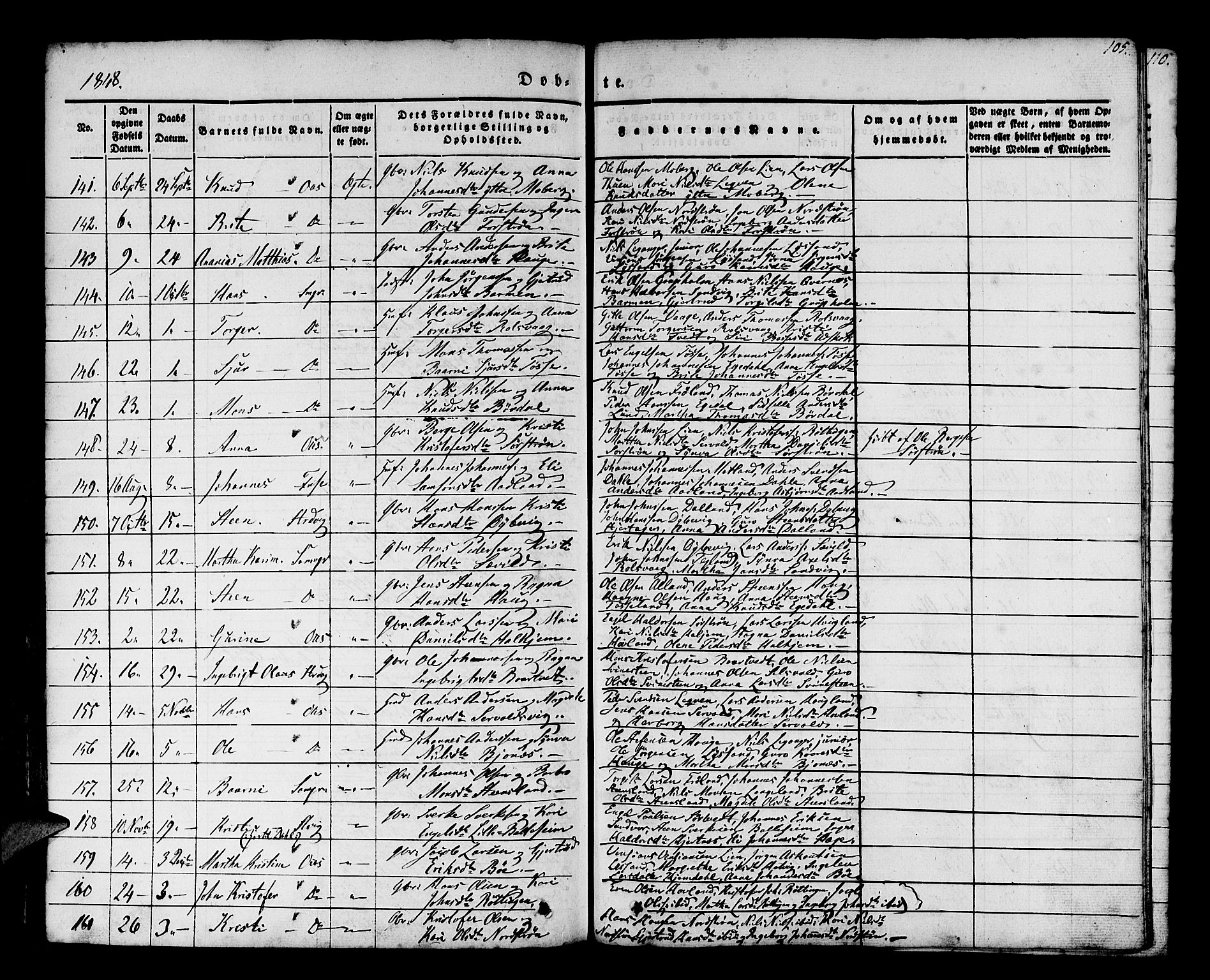 Os sokneprestembete, SAB/A-99929: Parish register (official) no. A 15, 1839-1851, p. 105