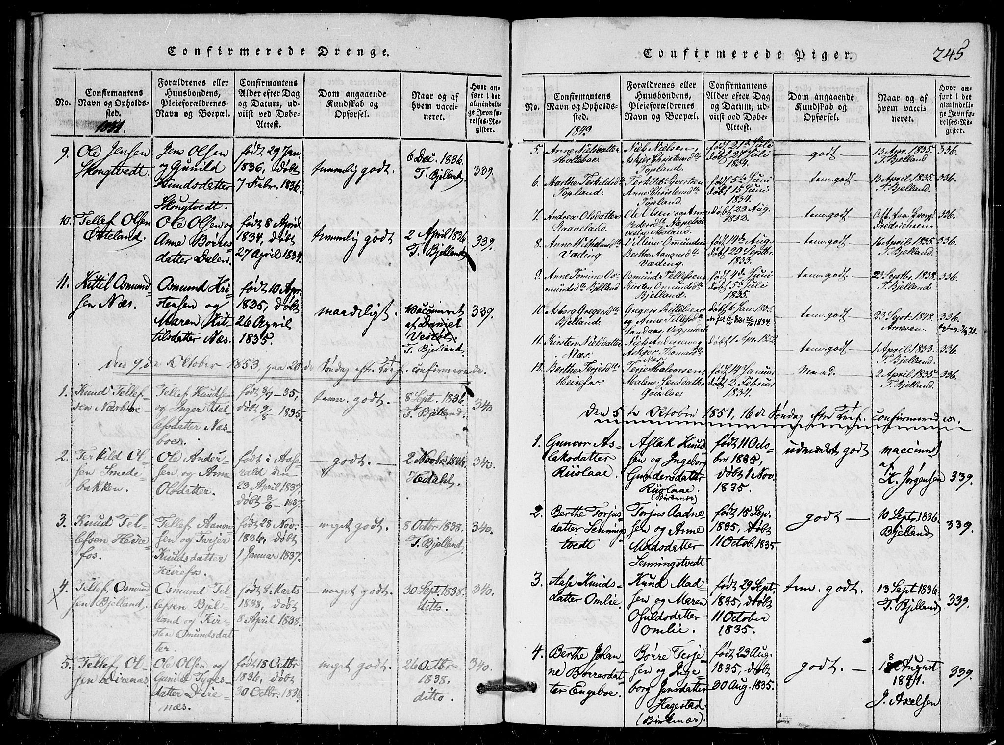 Herefoss sokneprestkontor, AV/SAK-1111-0019/F/Fa/Faa/L0001: Parish register (official) no. A 1, 1816-1860, p. 245