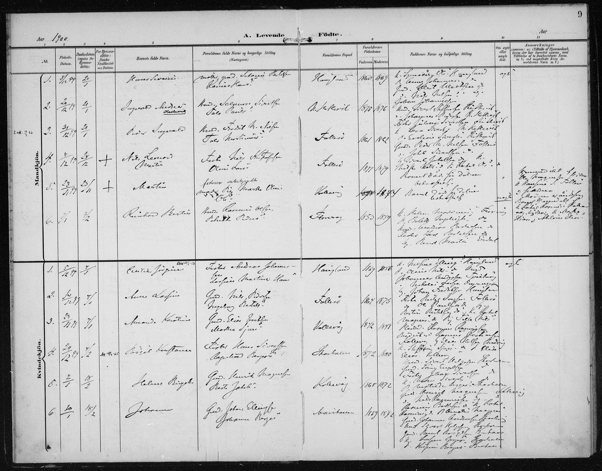Askøy Sokneprestembete, AV/SAB-A-74101/H/Ha/Haa/Haac/L0001: Parish register (official) no. C 1, 1899-1905, p. 9