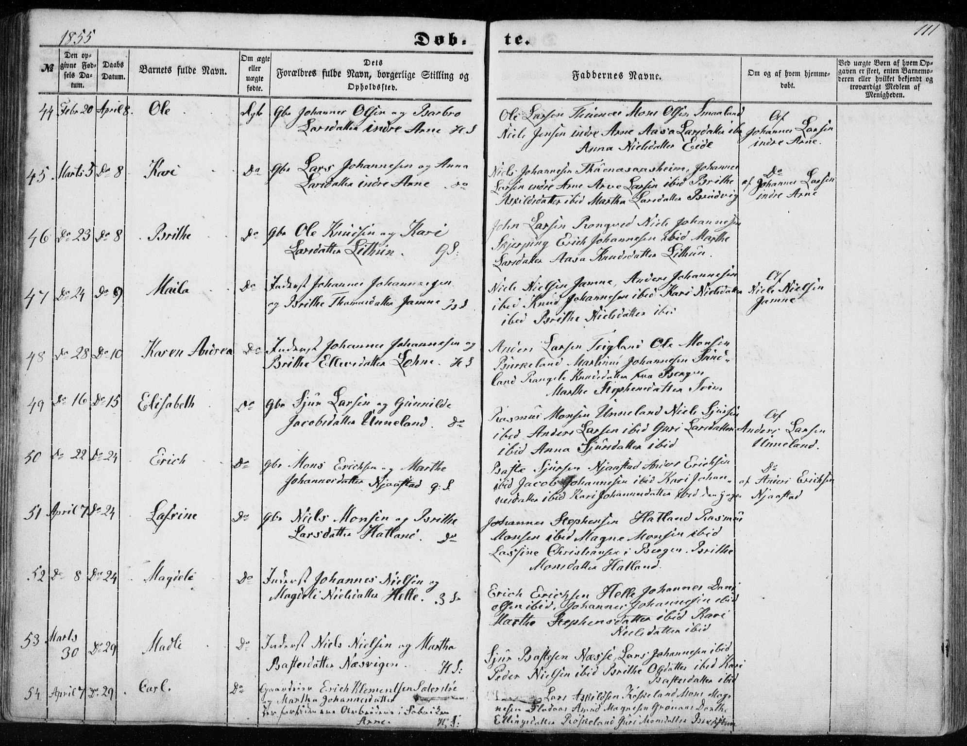 Haus sokneprestembete, AV/SAB-A-75601/H/Haa: Parish register (official) no. A 16 I, 1848-1857, p. 111