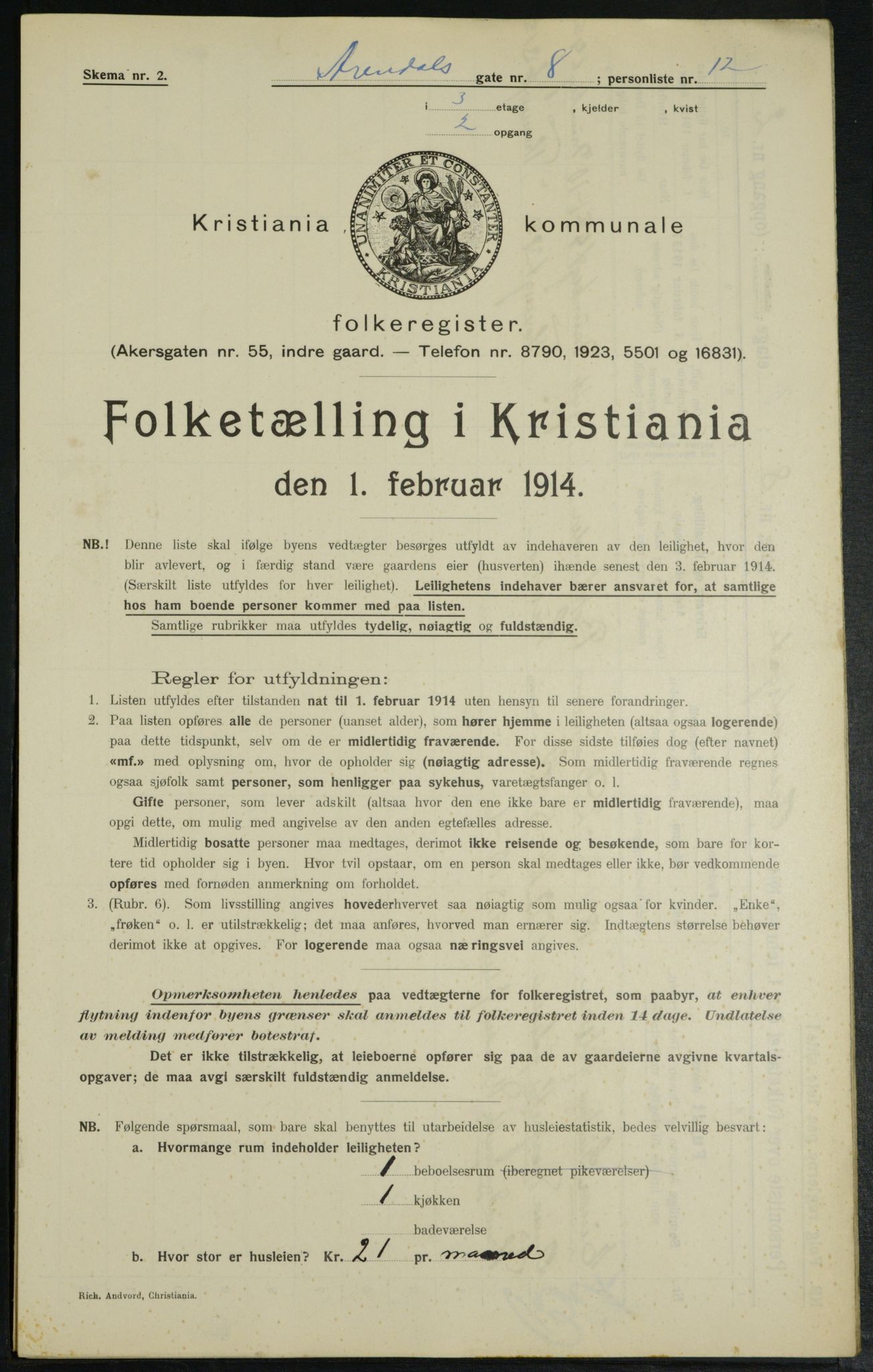 OBA, Municipal Census 1914 for Kristiania, 1914, p. 2038