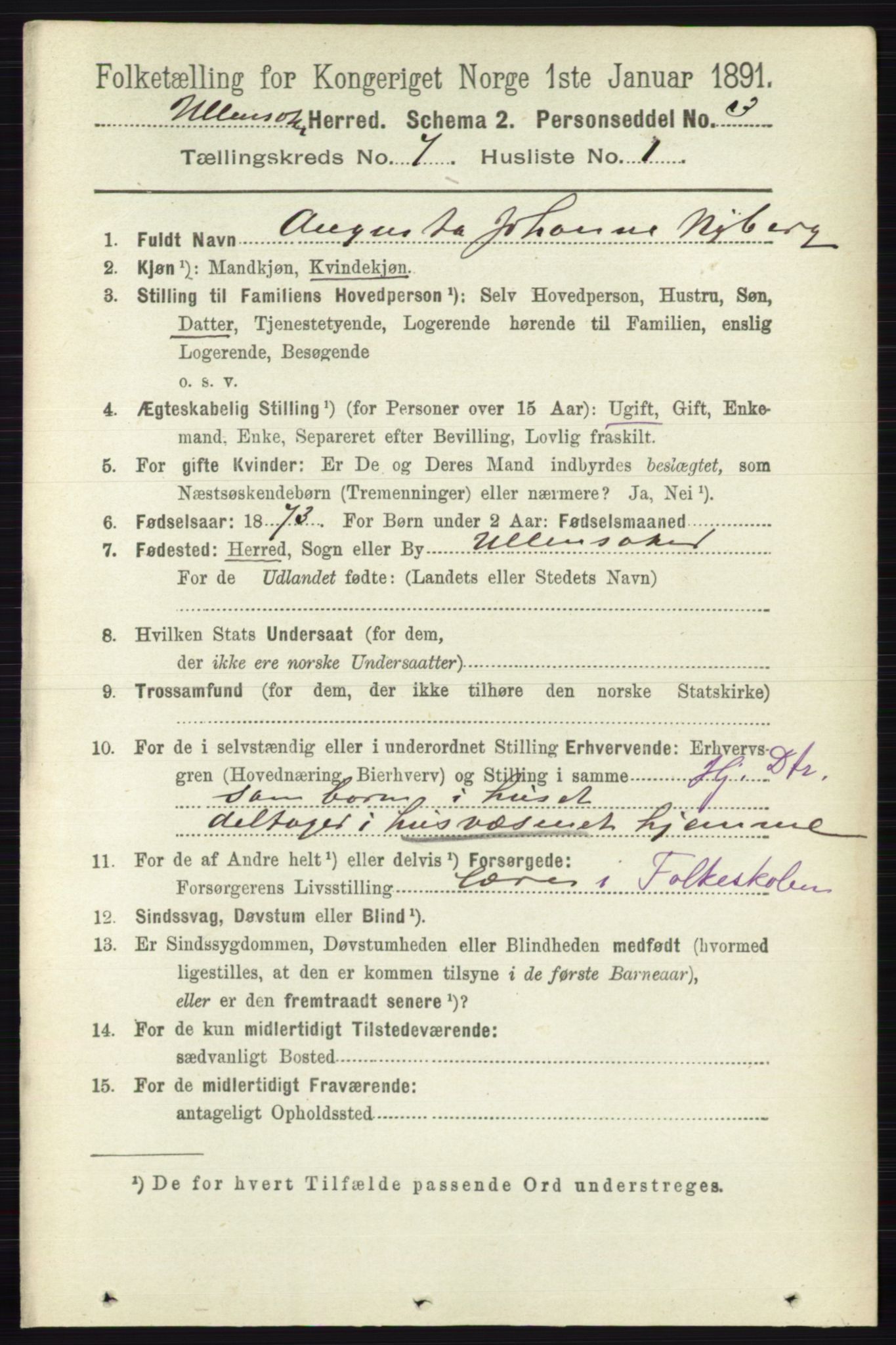 RA, 1891 census for 0235 Ullensaker, 1891, p. 3068
