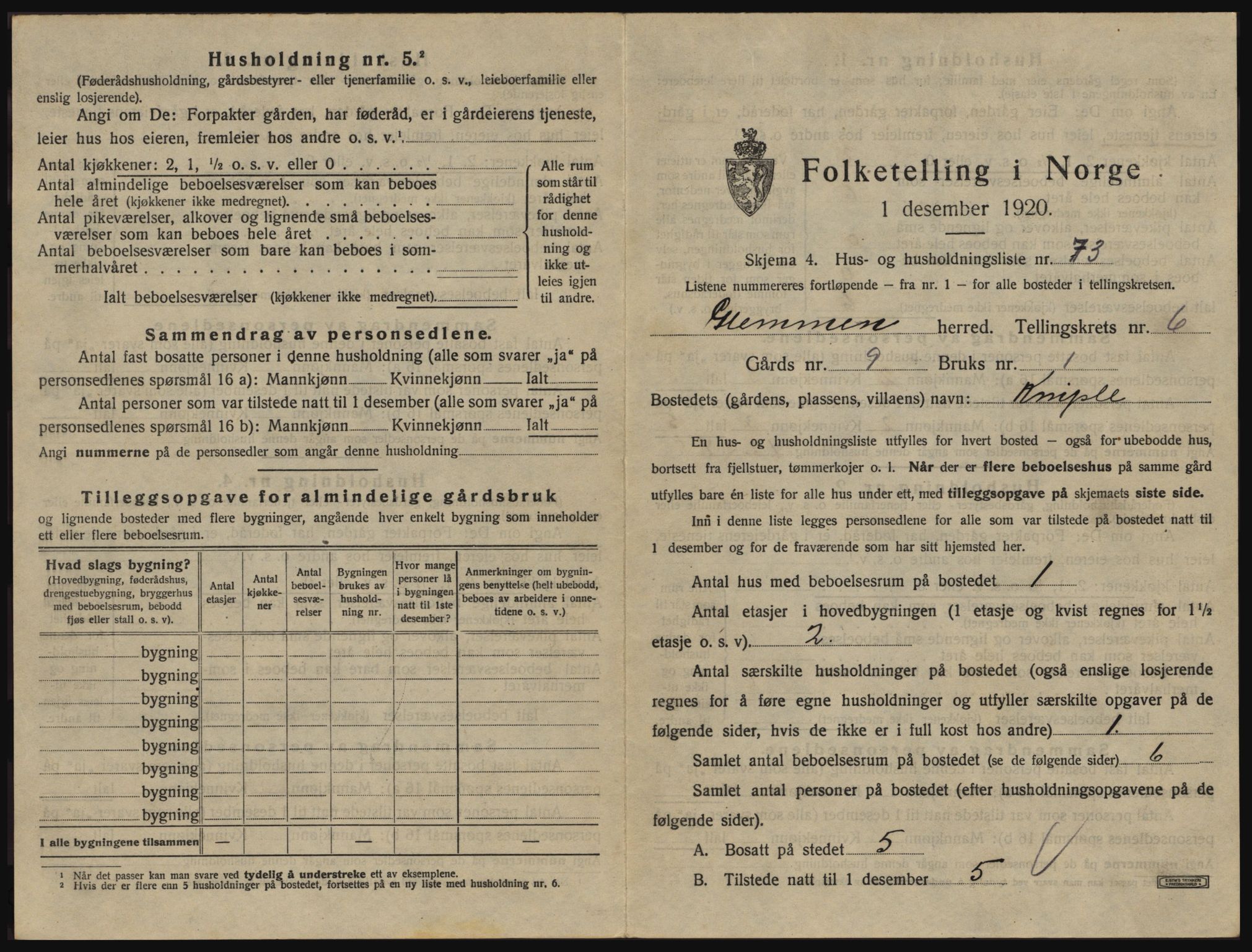 SAO, 1920 census for Glemmen, 1920, p. 2303