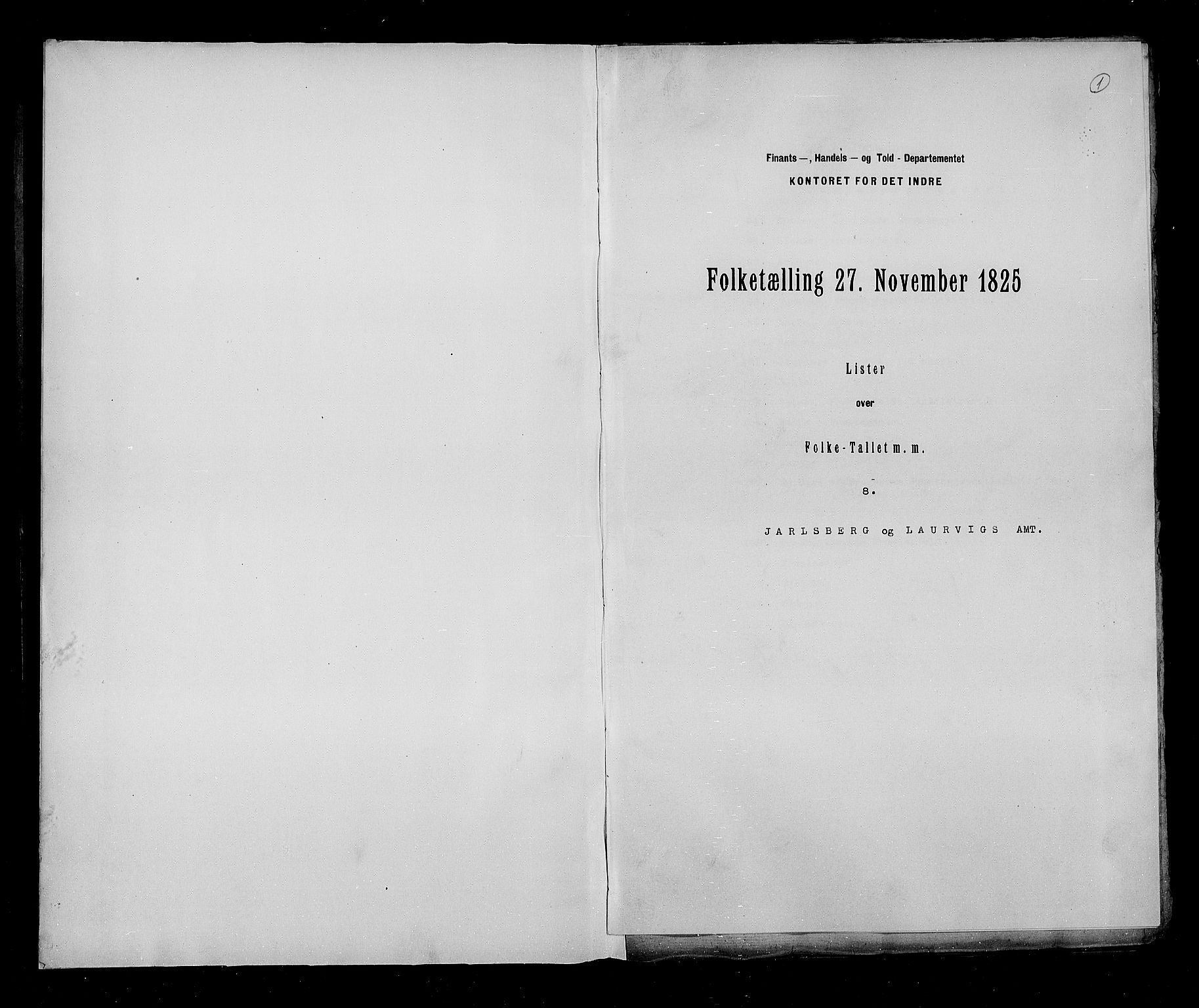 RA, Census 1825, vol. 8: Jarlsberg og Larvik amt, 1825, p. 1