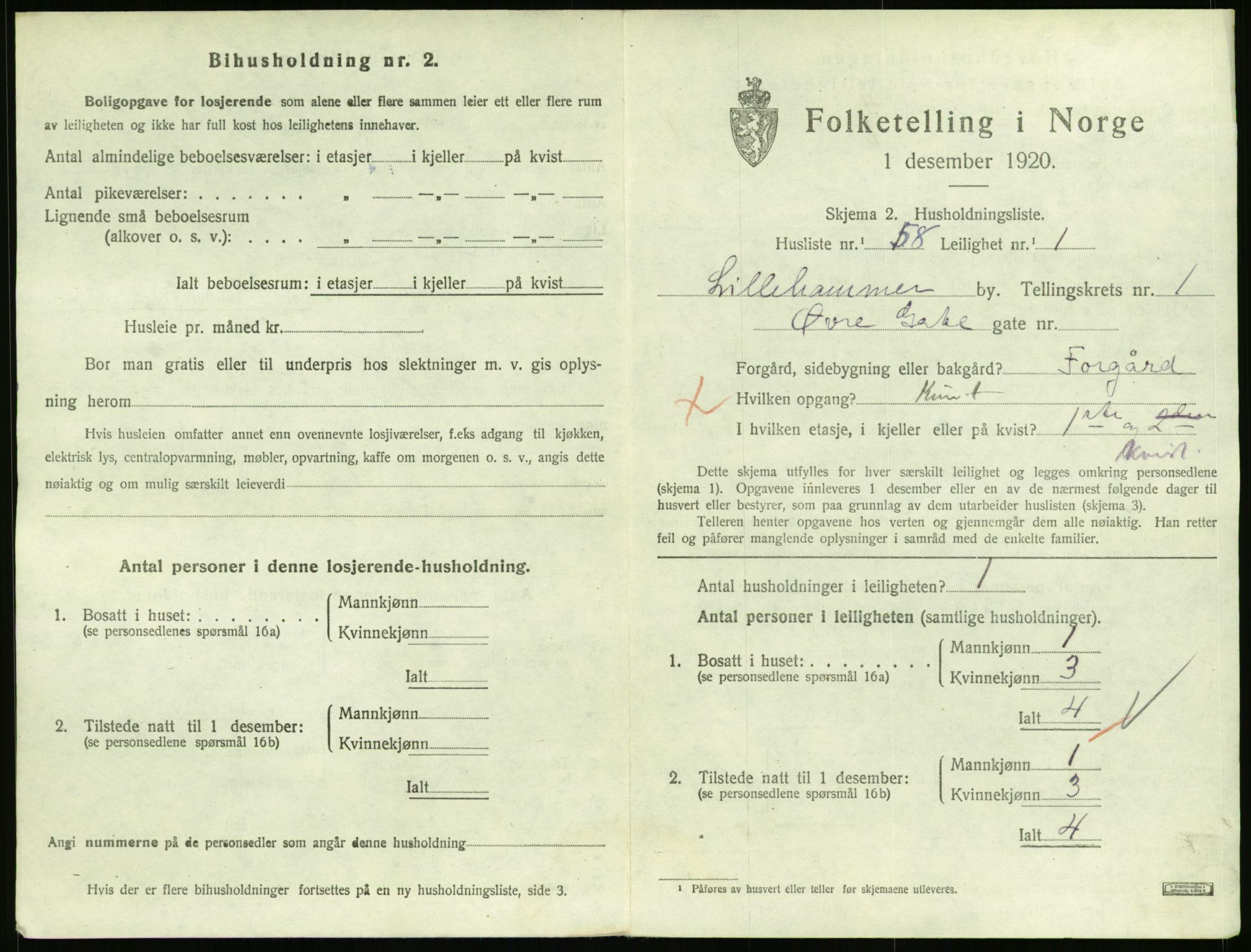 SAH, 1920 census for Lillehammer, 1920, p. 1512
