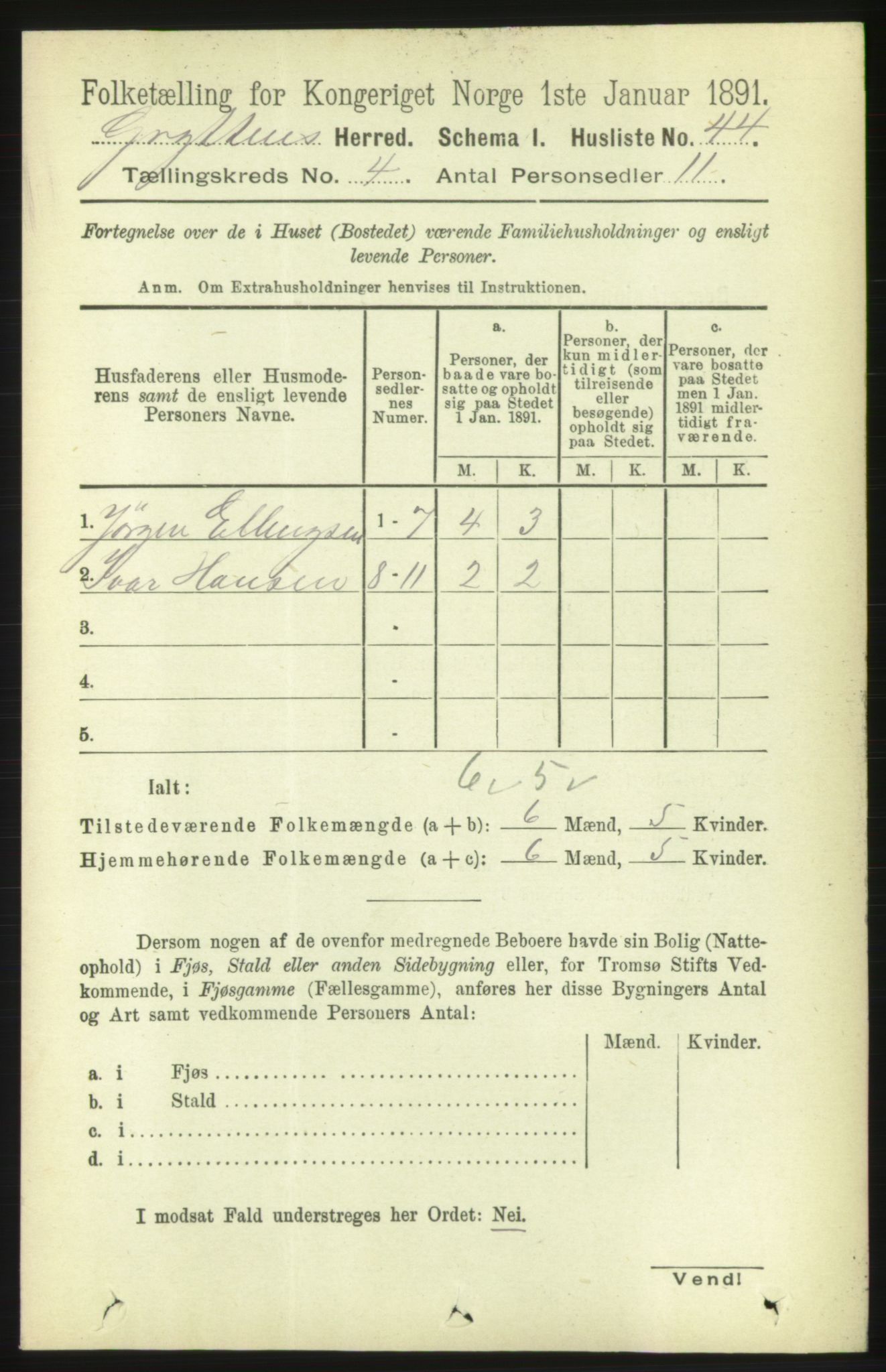 RA, 1891 census for 1539 Grytten, 1891, p. 1324